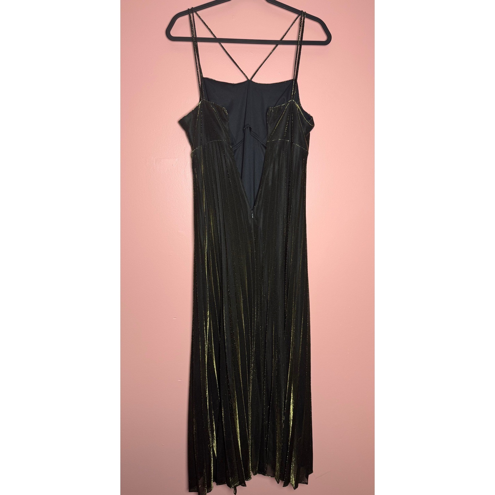Filigree Ltd Pleated Dress Women M Black Gold Good Metallic Rhinestone Vintage