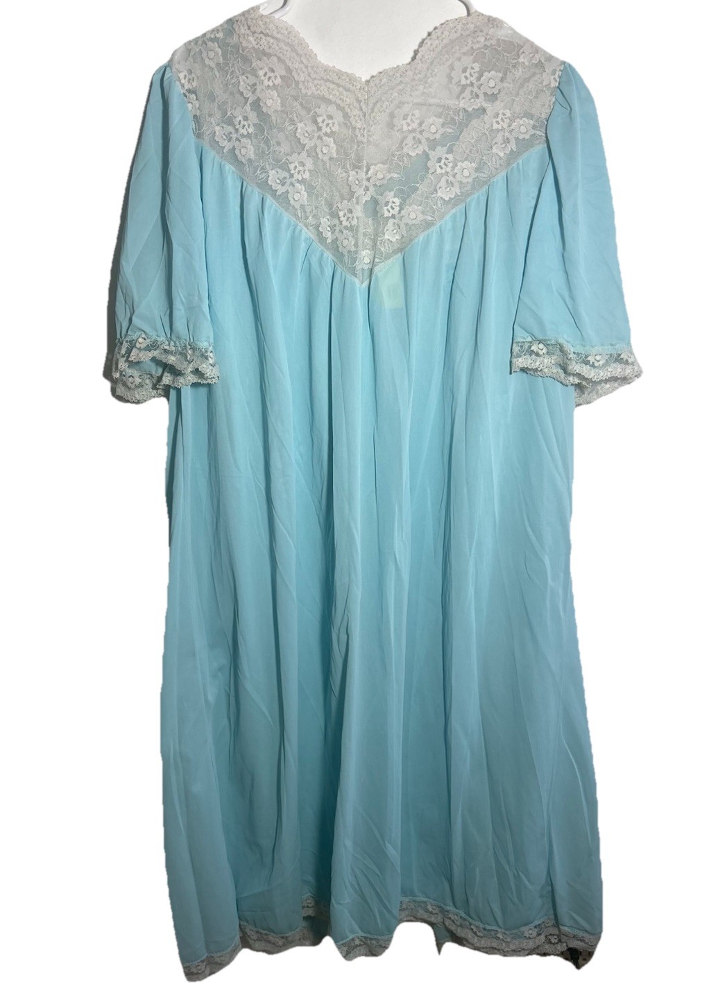 Vtg Baby Blue Lane Bryant Mid Length Peignoir Nightgown Robe Set Nylon 46/48