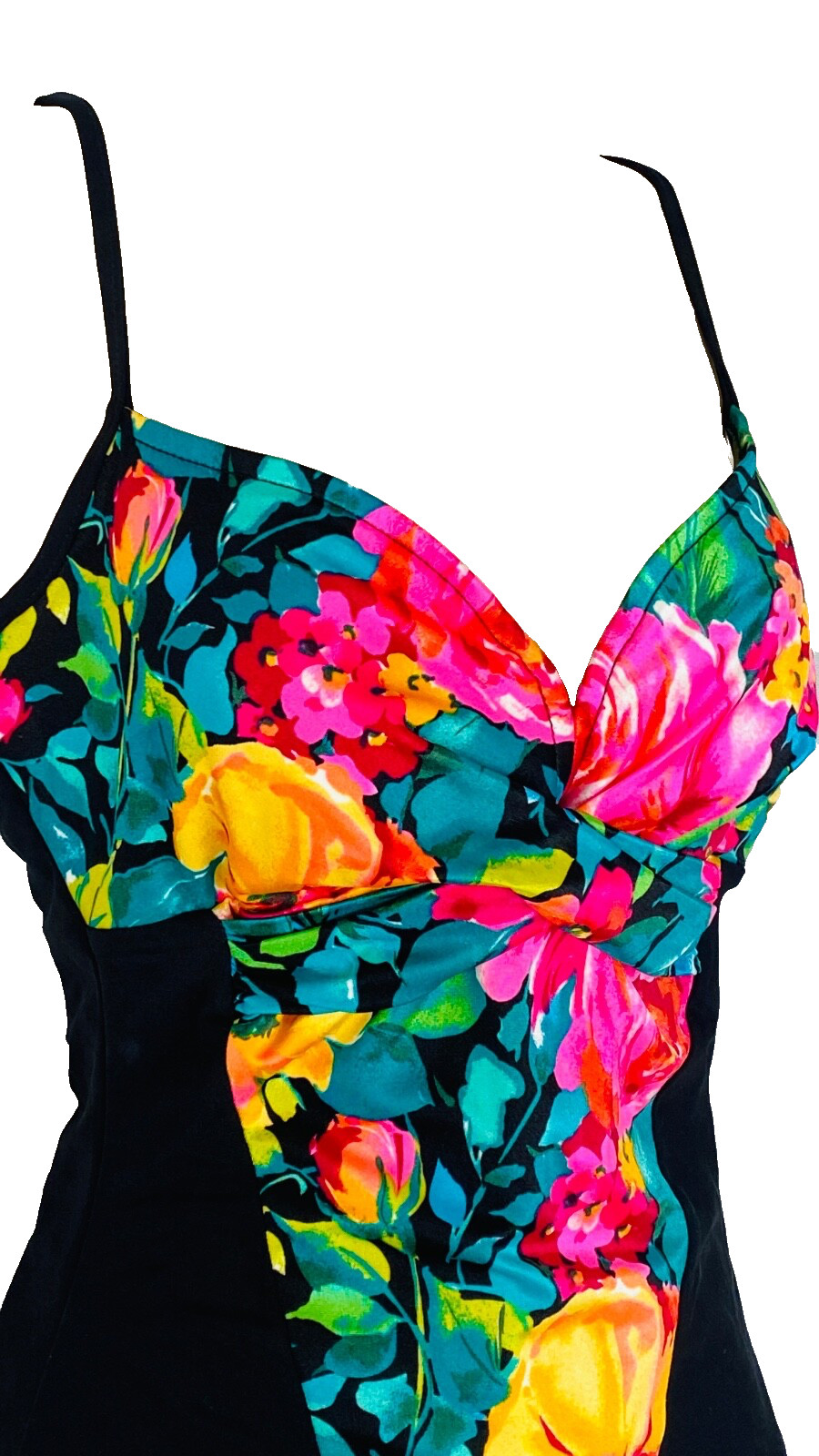 Vintage 1990s NWOT colorful floral swimsuit one piece pink black Slim Suit M 12
