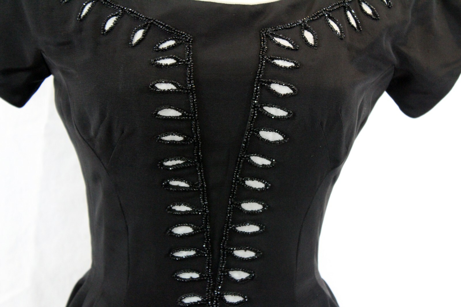 Vintage 1950 Carlye Woman’s Black Fitted Full Circle Dress Embellished Bodice Sm
