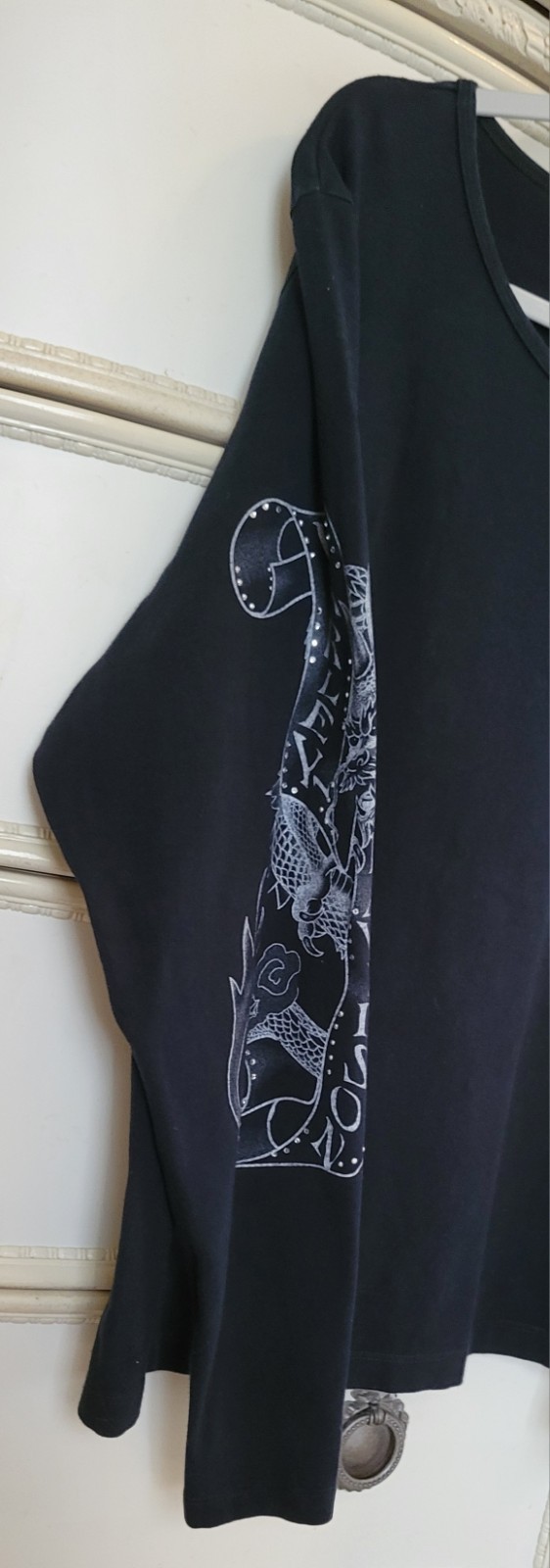 Harley Davidson Vintage 2004 Y2K Rhinestone Cotton KOI DRAGON Long Sleeve Size L