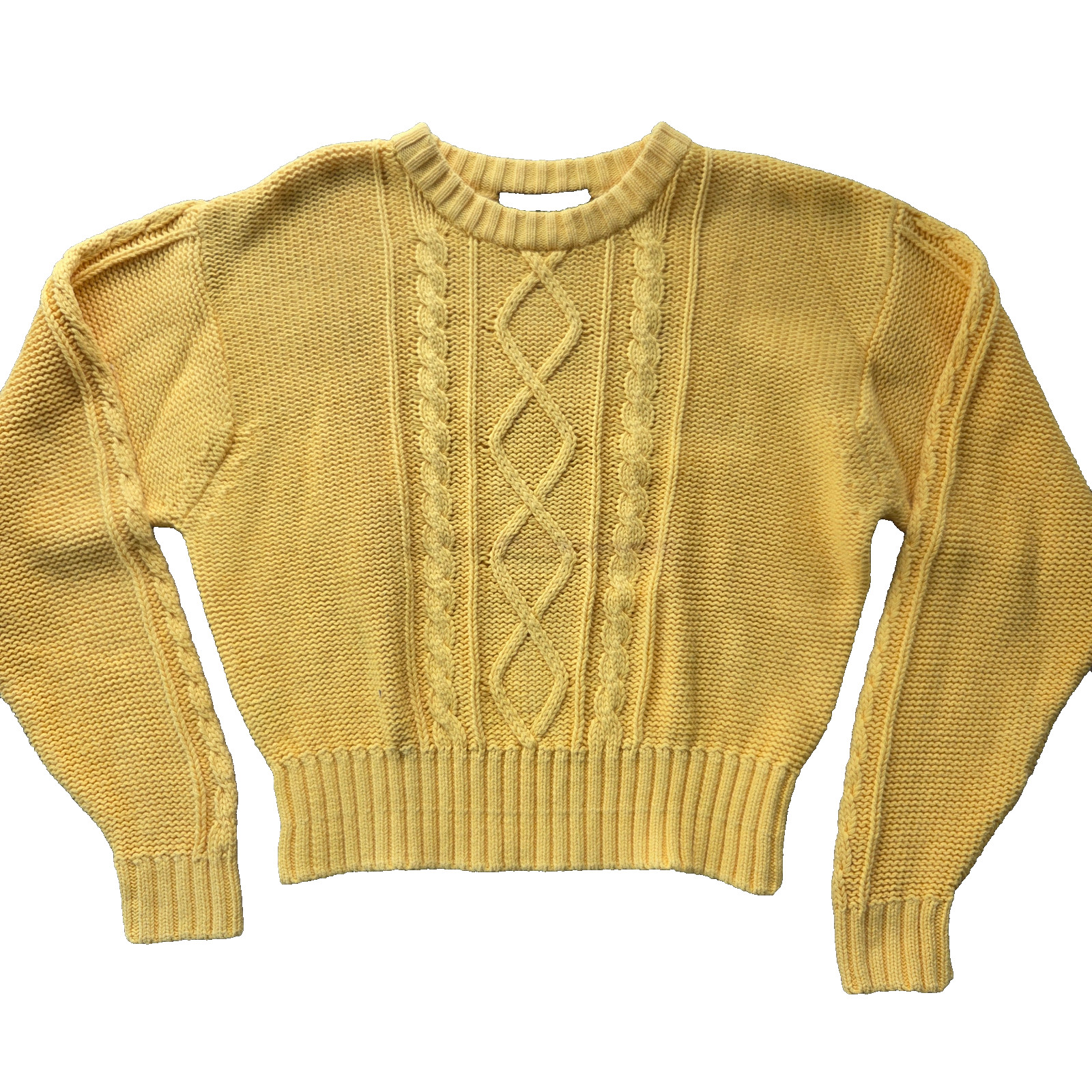 Vtg Bright Yellow Cotton Knit Sweater Cropped Liz Claiborne Sport PM MP S M
