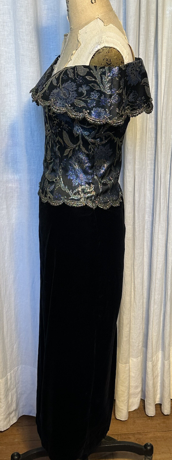 Vintage Scott McClintock Womens Blk velvet /Gold Brocade event Dress Sz S-M used