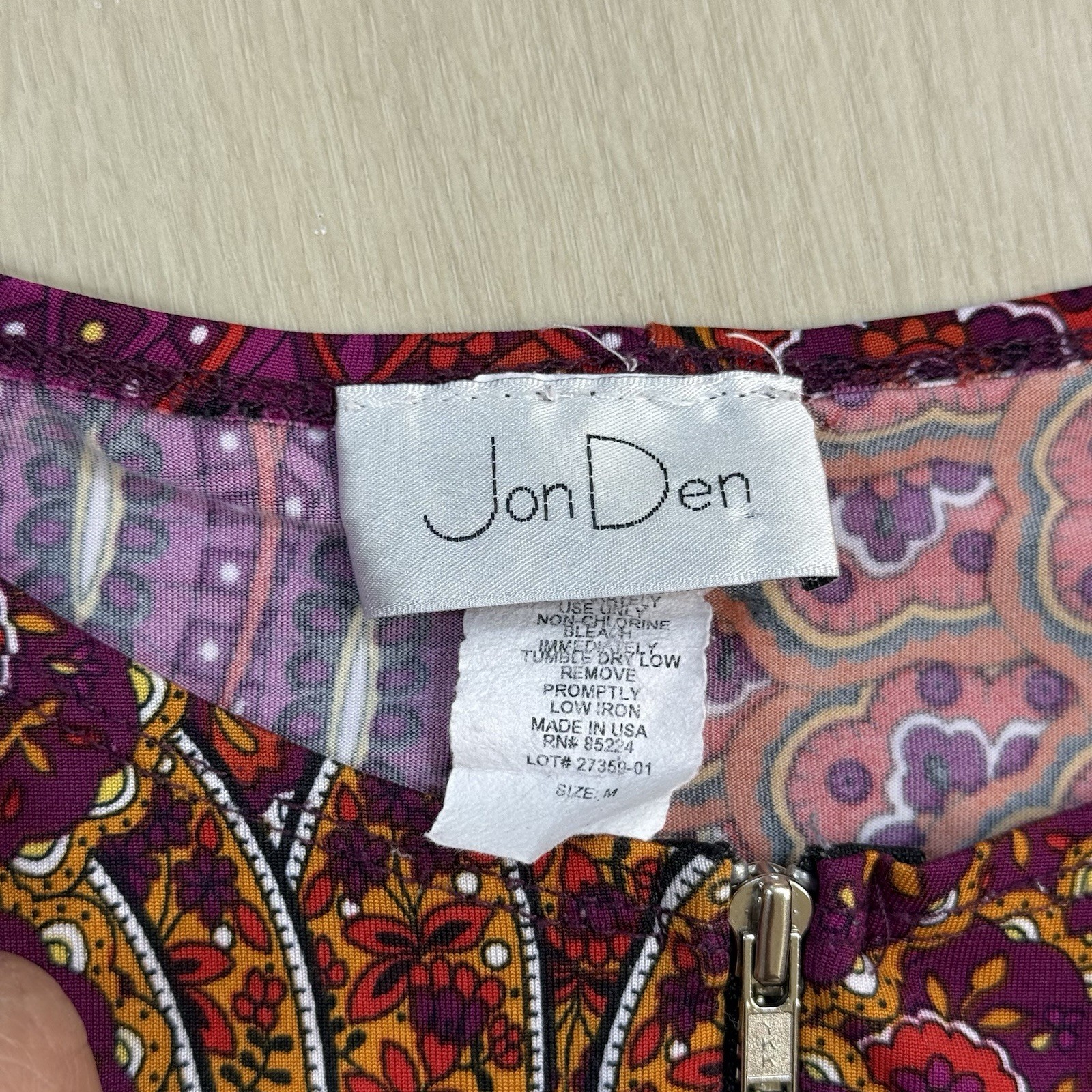Vintage JonDen USA Boho Zip Front Tunic Dress M Psychedelic Floral 70s Style