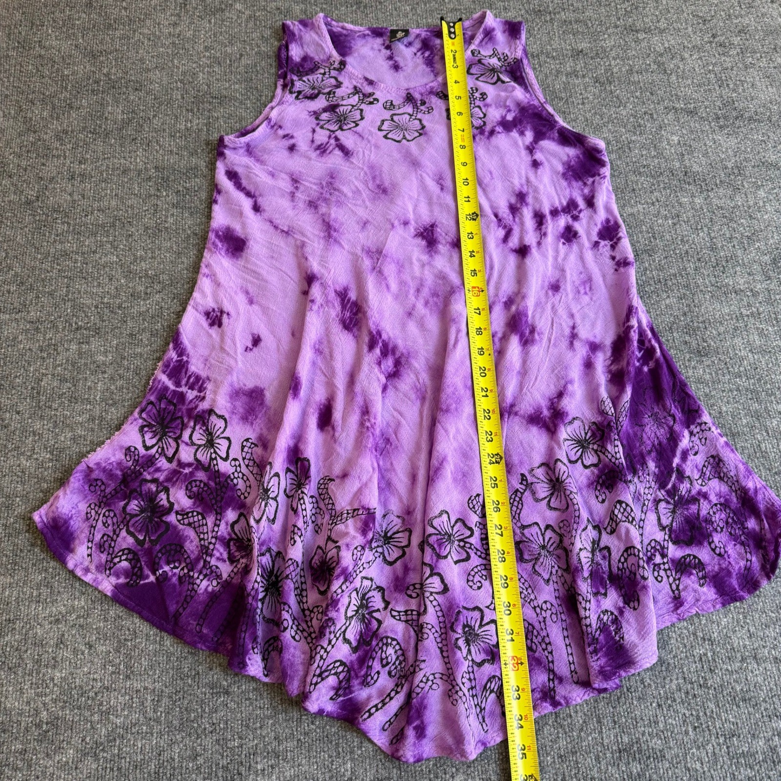 Boutique Purple Tie Dye Floral Print Handkerchief Hem Viscose Boho Hippie Dress