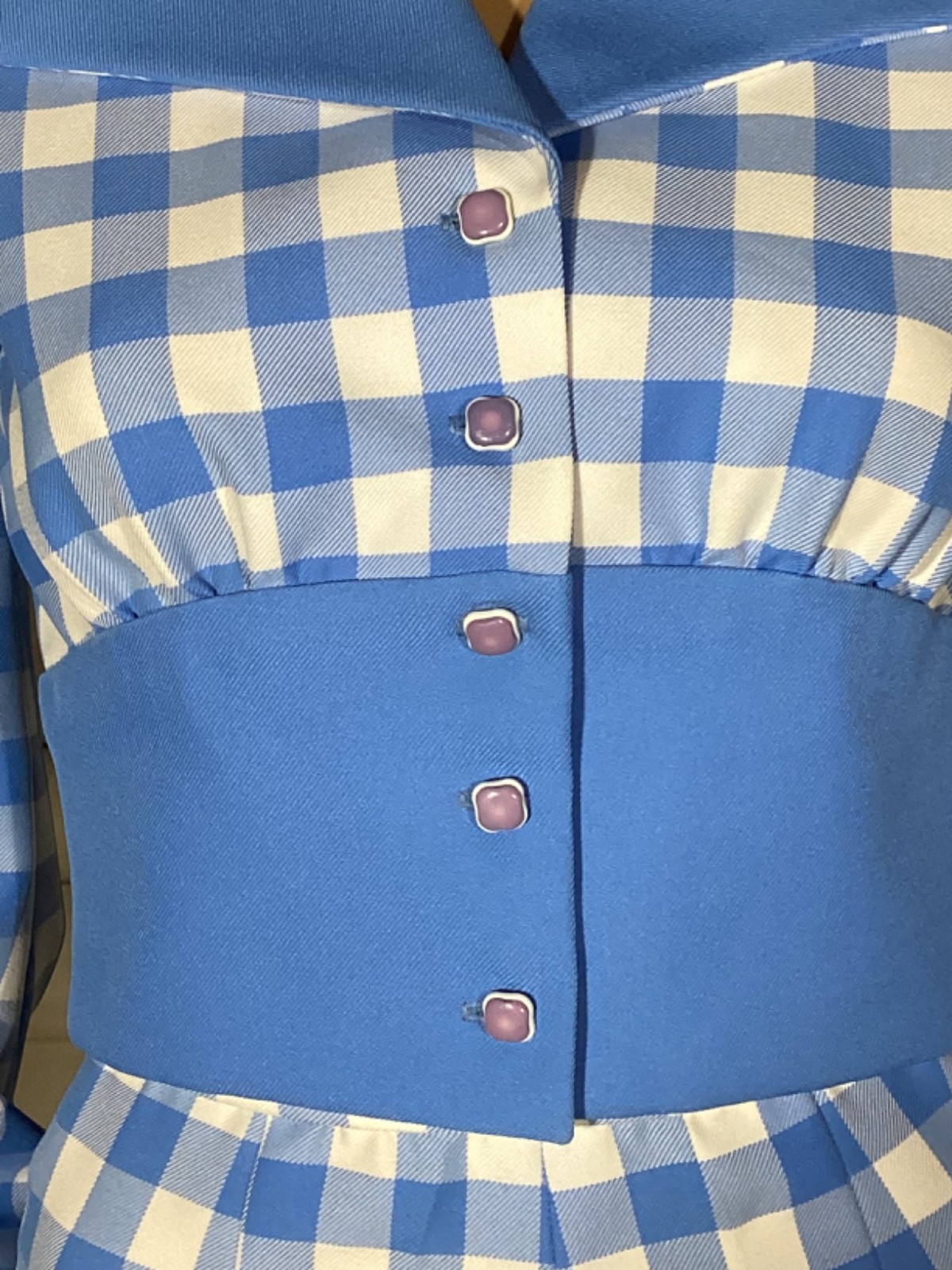Vintage 1970’s Blue & White Check Cropped Button Up Top & Wide Leg Pants Set
