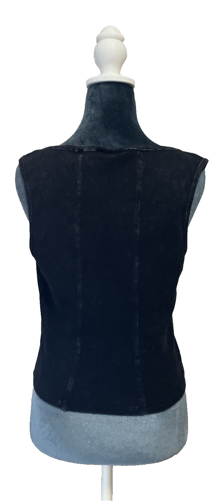 Vintage Self Esteem Y2K Corset Style Tank Top Black Punk Goth Medium Deep Plunge