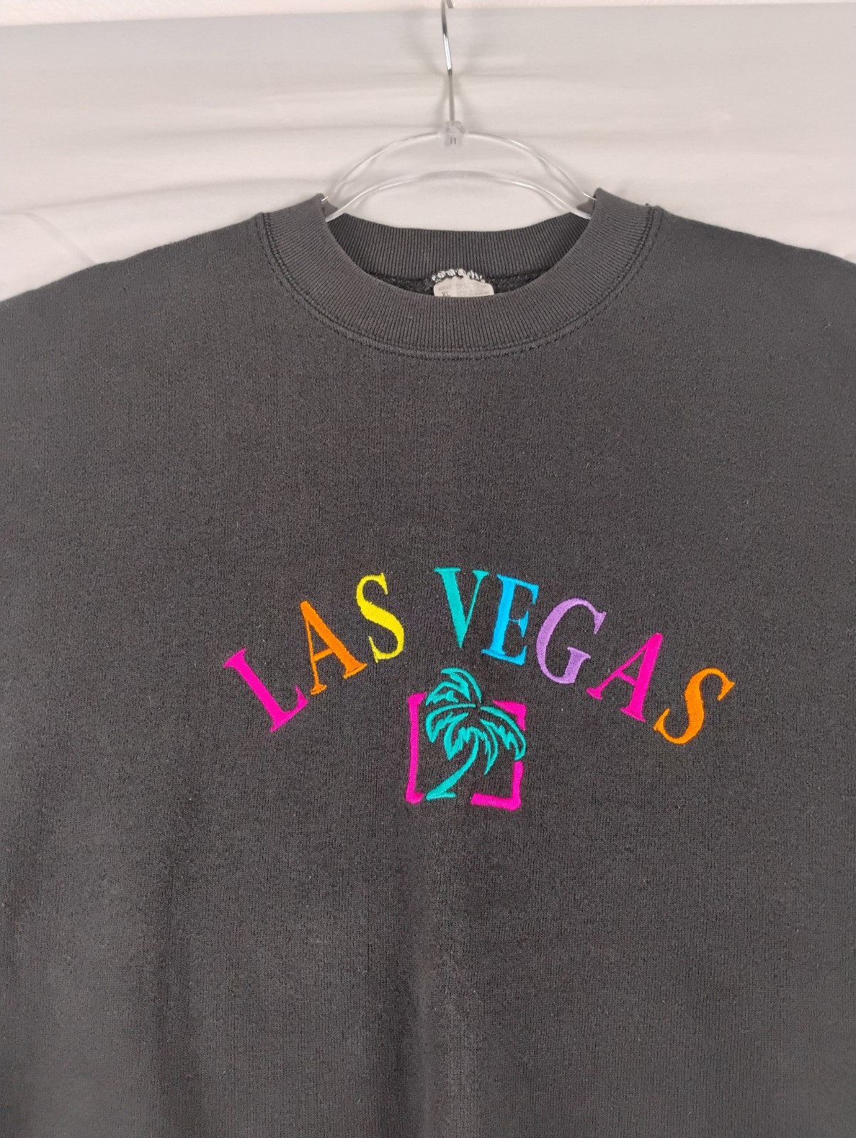 Vintage 90s Las Vegas NV Embroidered Sweater Women Size XL Fits L Black USA Made