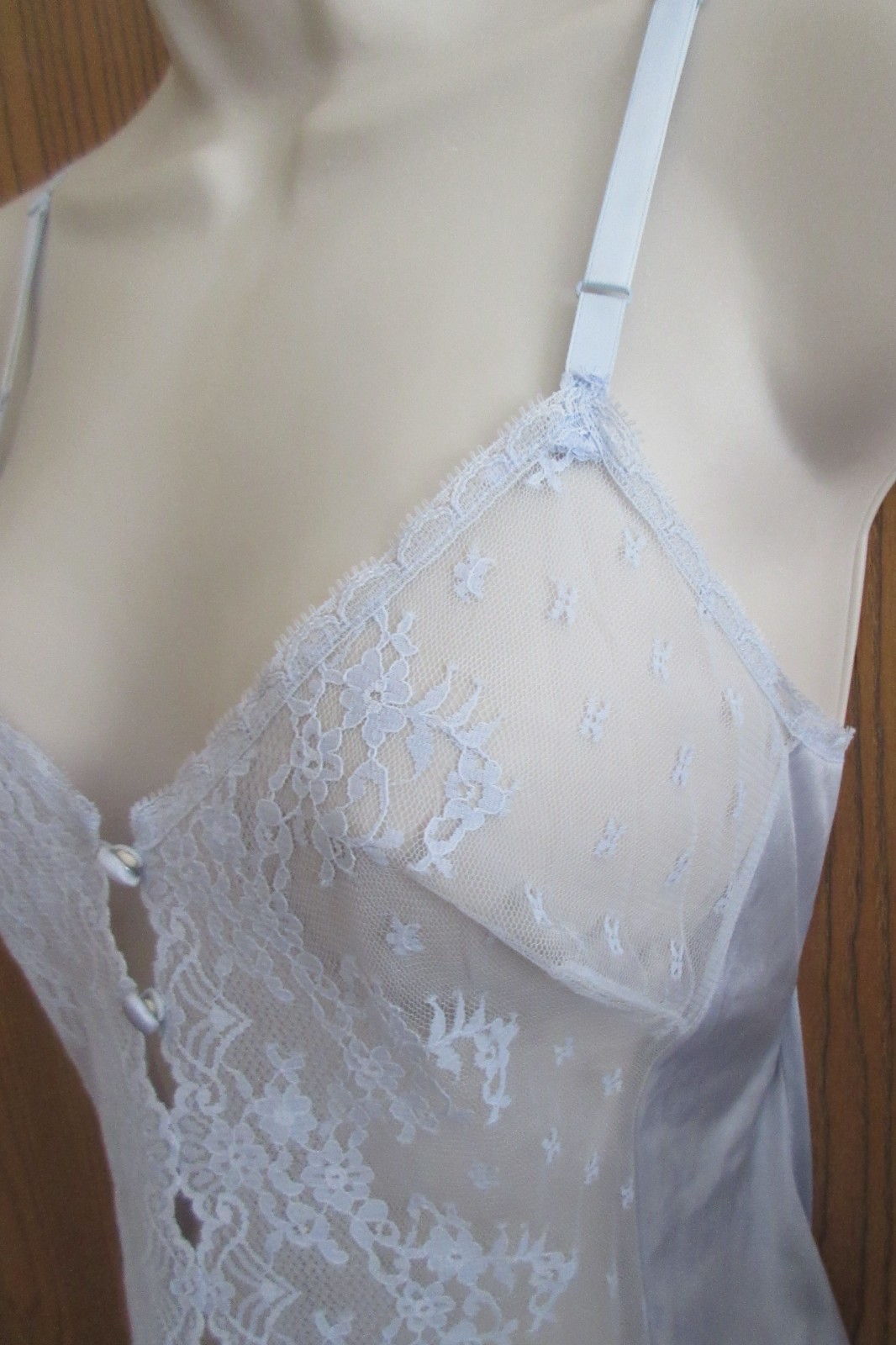 VANITY FAIR BRIDAL BLUE LACE front NYLON camisole slip nightgown sz 36 /bust 38