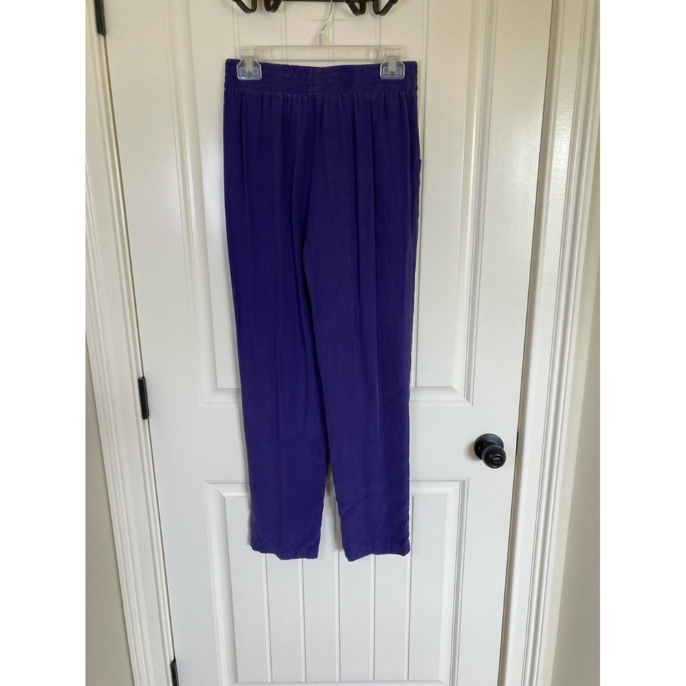 Vtg Carole Little Purple Three Piece Silk Pants Jacket Top Set Size 8P 80s