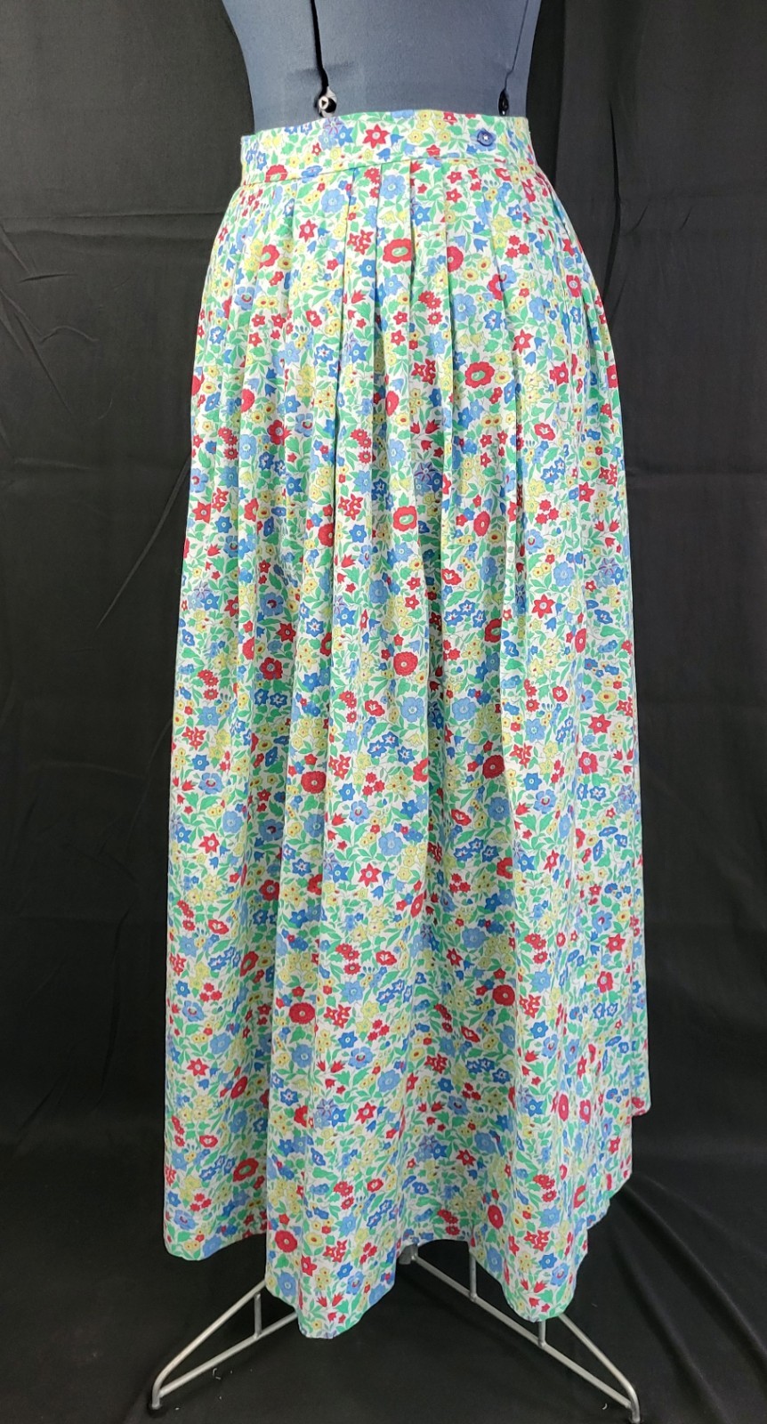 Vintage Blue/Green/Red/Yellow Floral Pleated Skirt with Side Closure Size S/M?