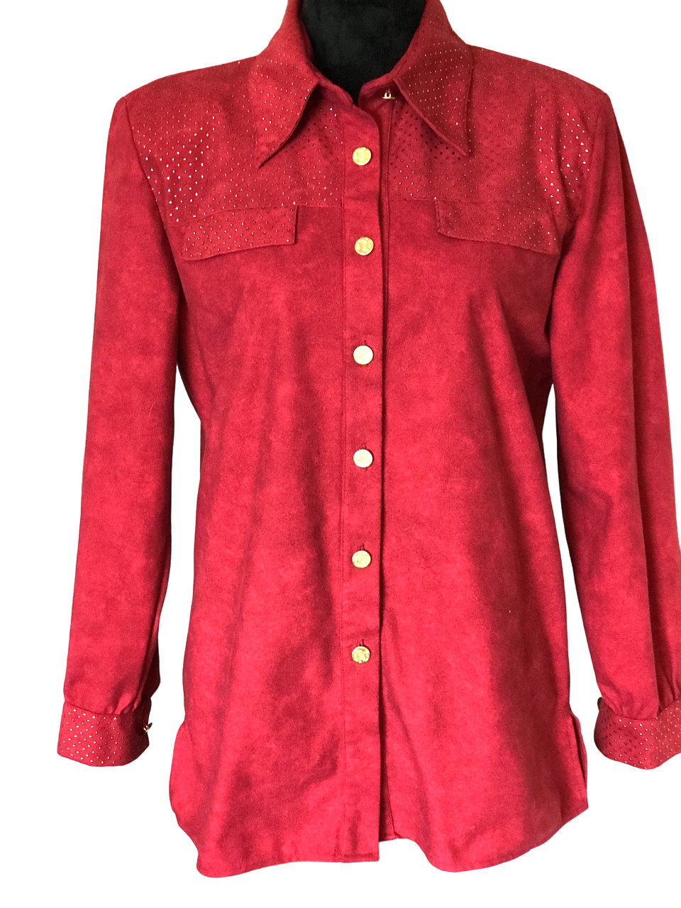 Jordana Metallic Dot Tunic Vintage 70s Blouse Red w/Gold Dots Size Small 6-8