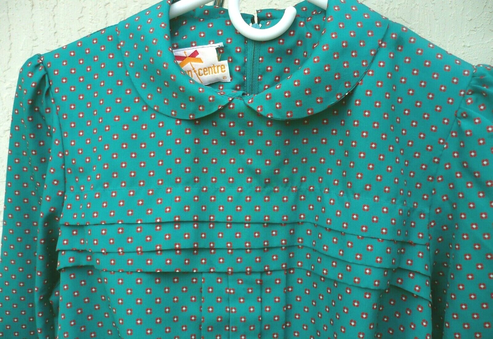 VTG 80S 12 L M NEWTON CENTRE PETER PAN COLLAR SECRETARY DRESS SILKY BELT USA WOM