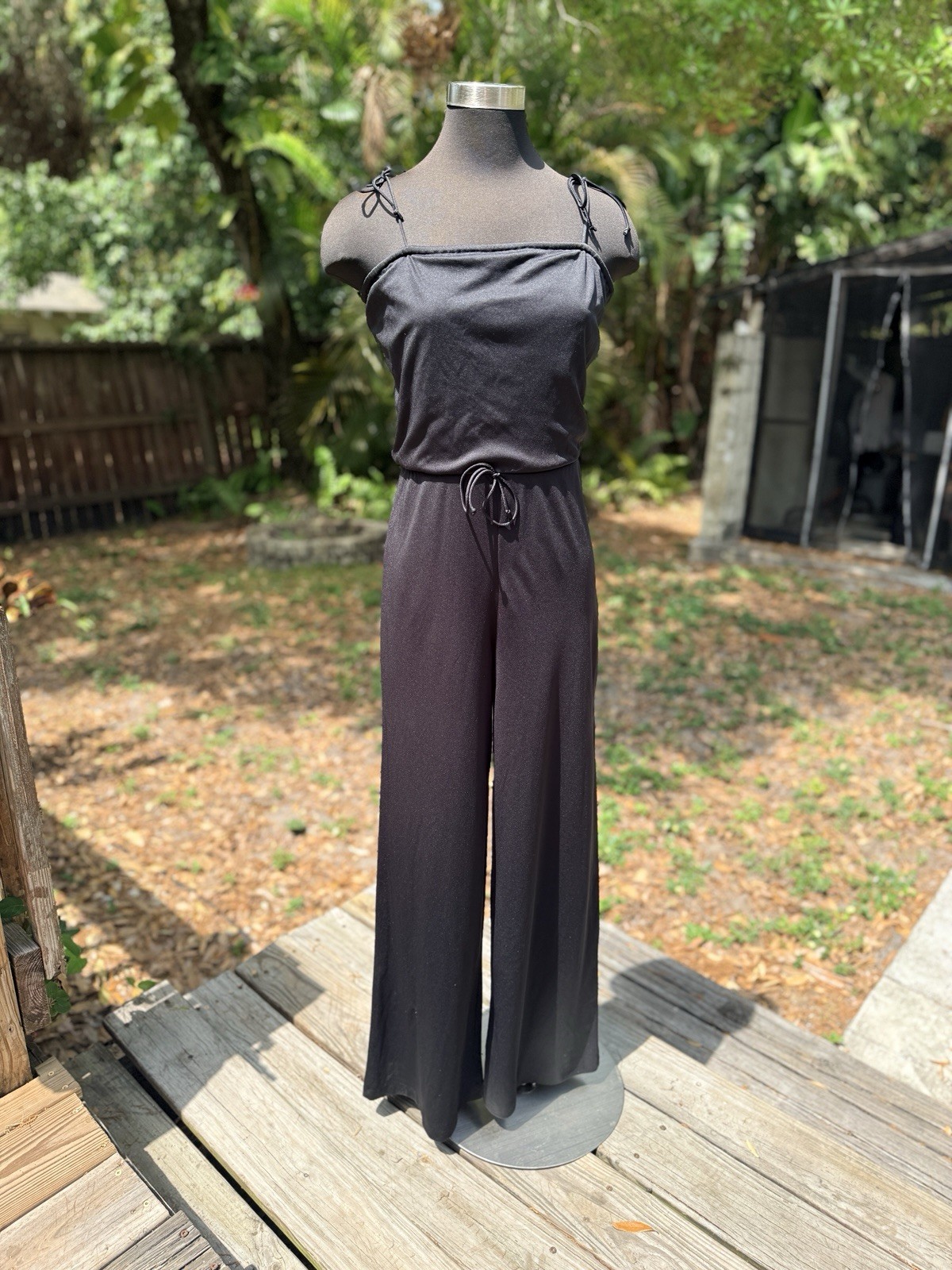 1970s Vintage Flared Polyester Jumpsuit Disco Hippie Women’s M
