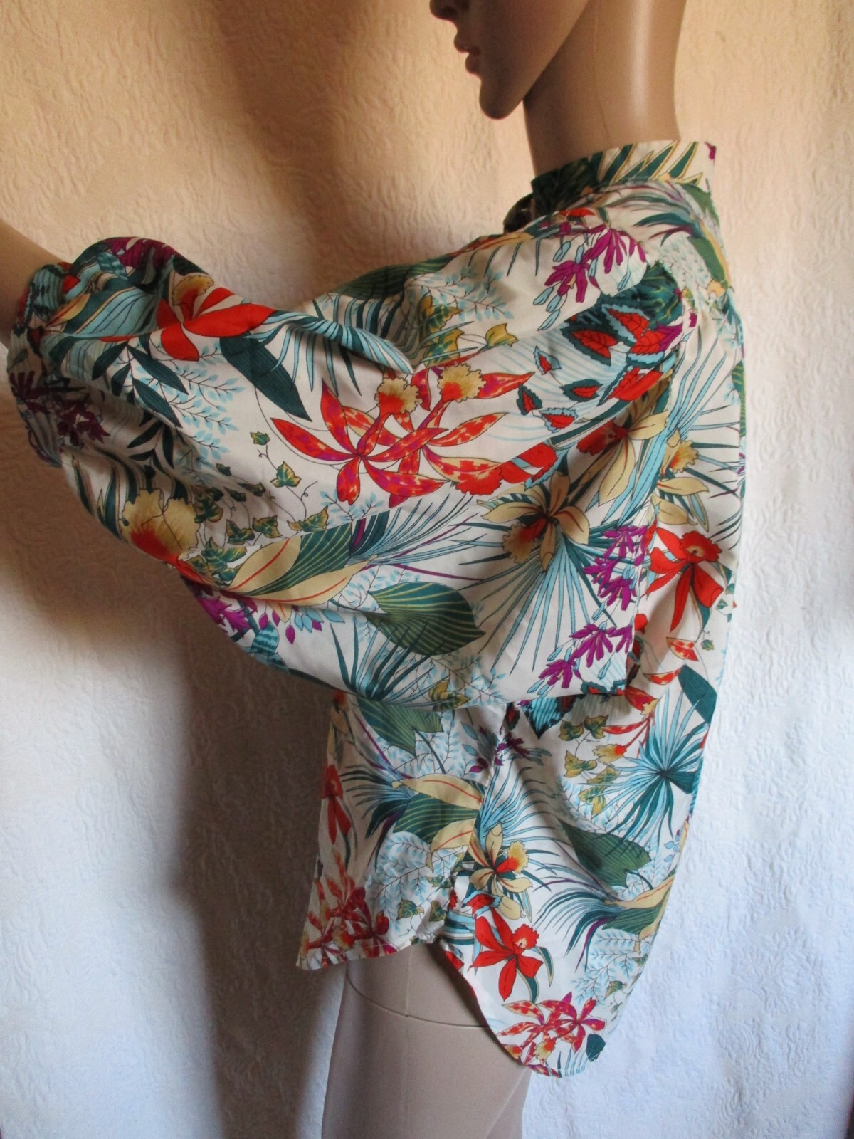 Edith Flagg Top vintage 70s CA USA Designer Orchid Blouse Floral Puff 1/2 sleeve