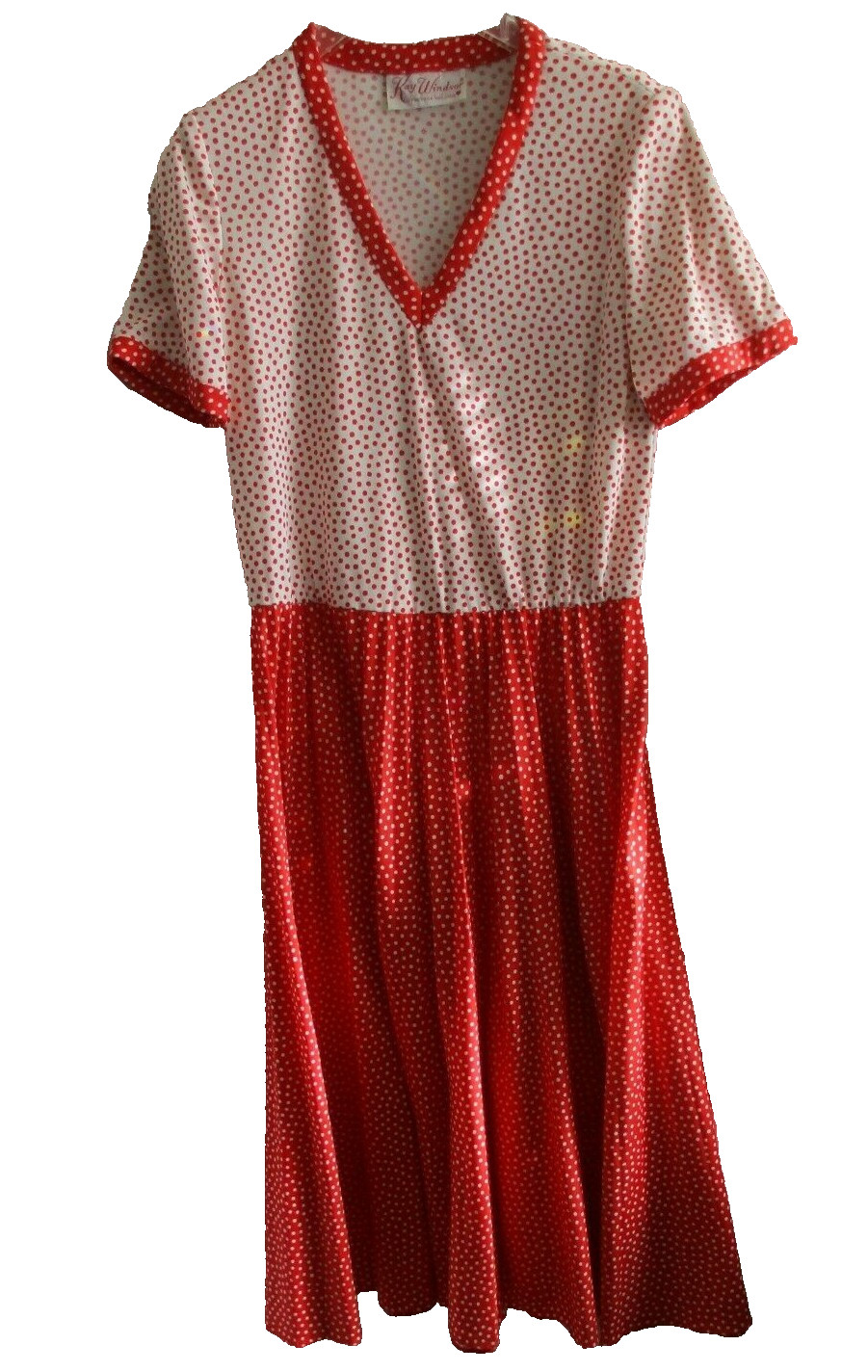 Kay Windsor S/M Vintage dress polyester polka dot red white 1970 1980s
