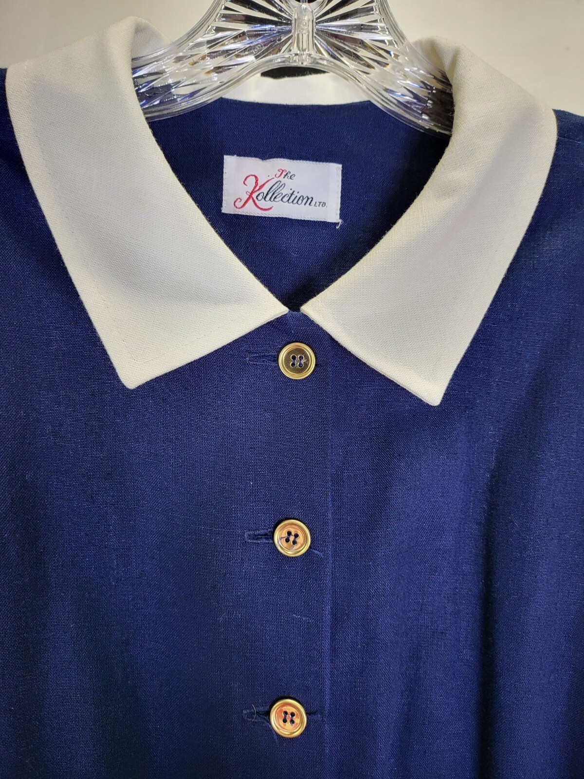 Vintage Blue Dress Peter Pan Collar Gold Buttons Size 12 The Kollection INC
