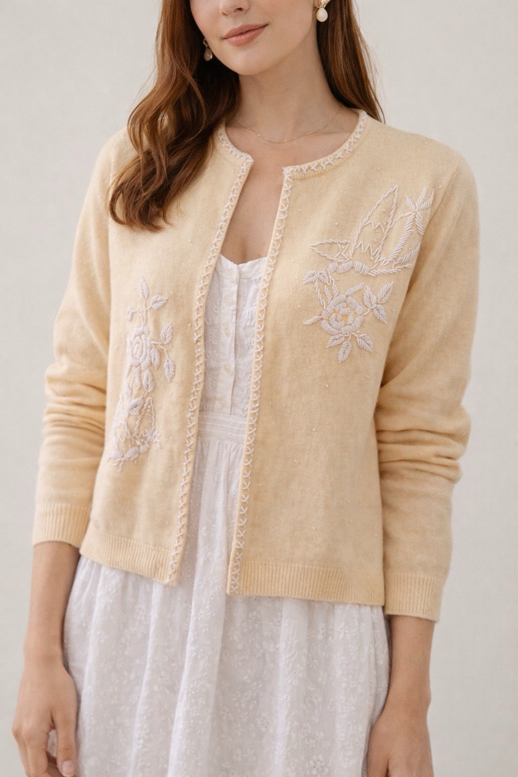 Imperial Imports Vintage 1960s Beaded Angora Wool Cardigan Sweater Size 42