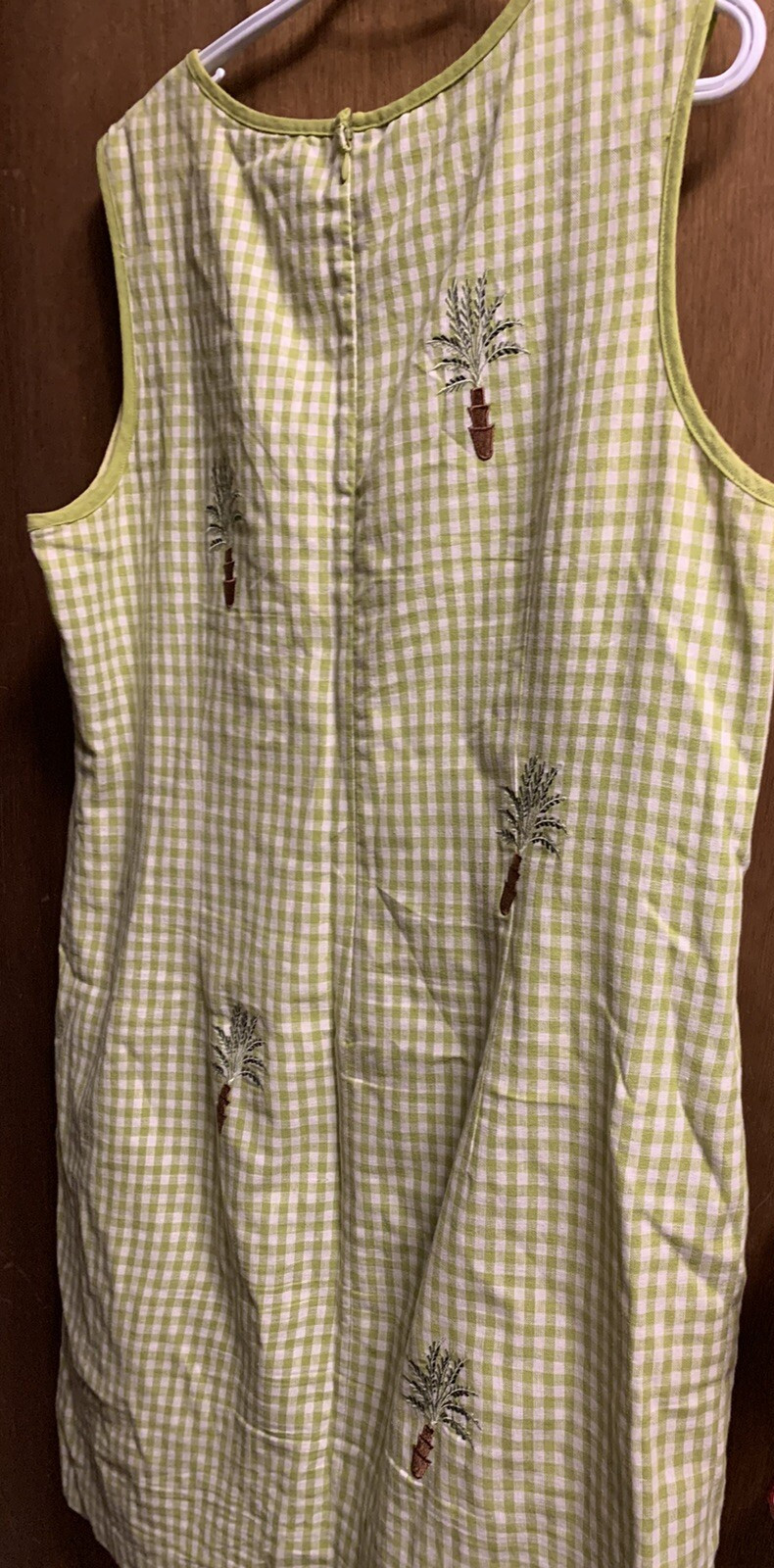 Vintage 90’s Ultra Dress Green Gingham with Embroidered Potted Plants