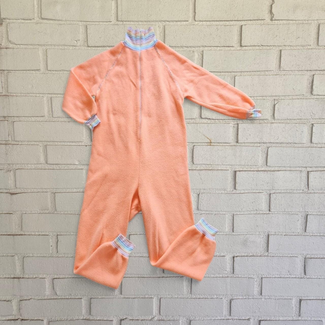 Vtg 70s Jumpsuit, Peach Orange, Sears Jr. Sz L Acrylic Fleece Night Wear