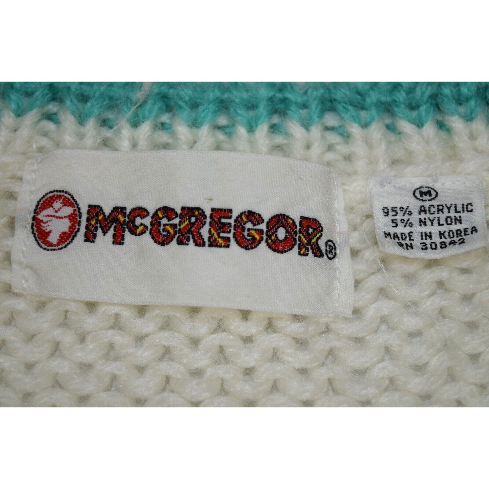 Vintage Sweater McGregor Size S/M 70s 80s White Knit Pastel Chevrons Pattern