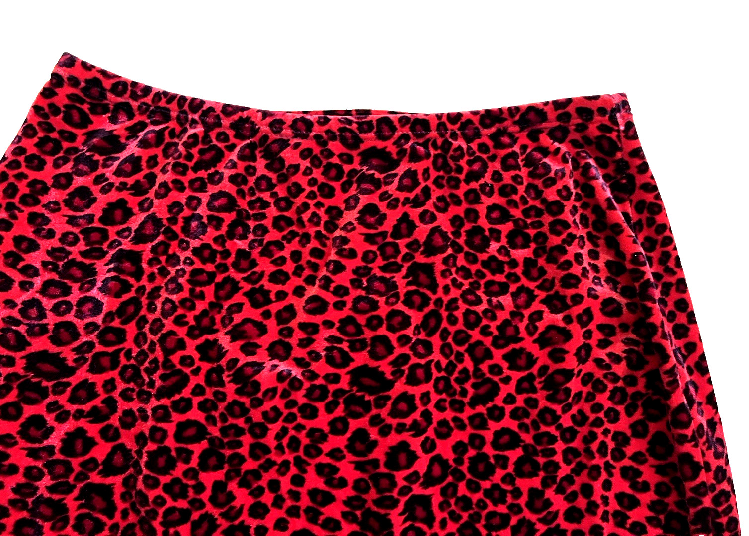 Vintage 90s Sans Souci Leopard Red Velvet Skirt M Goth Punk Ruffle Hem Stretch