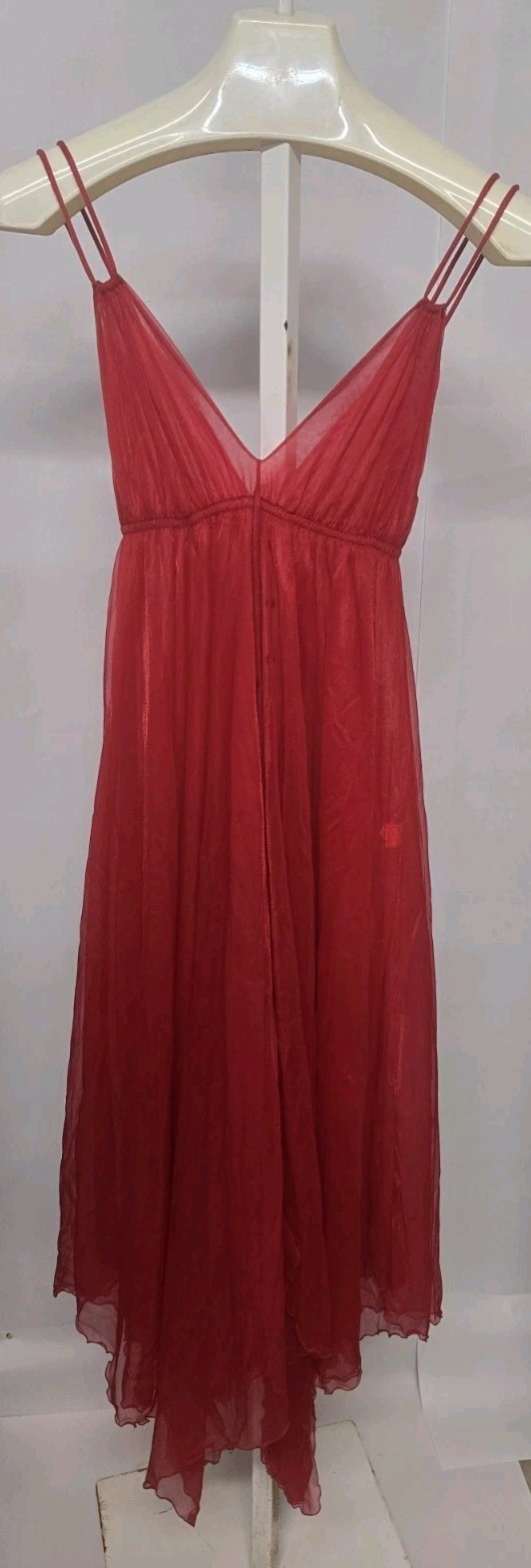 Intimé California Red Chiffon Nightgown Full Length, Double Layer Sheer Boudoir