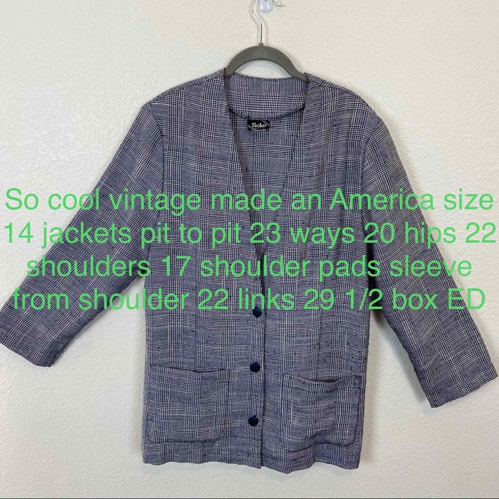 Houndstooth Jacket Blazer Cardigan Womens Size 14 Style Vintage Soko Windowpane