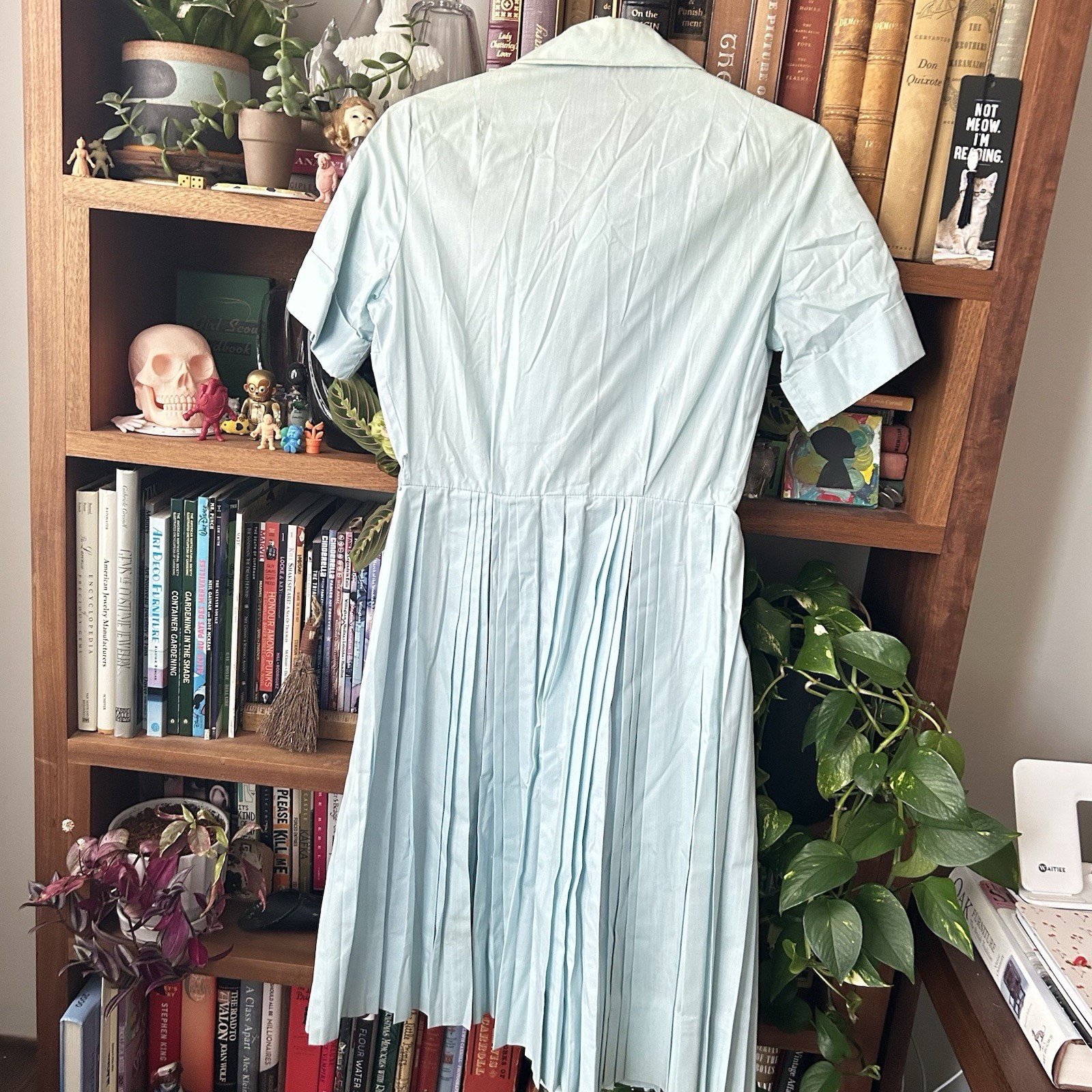 Vintage Light Blue Pleated Belted Dress by Westbury Fashions