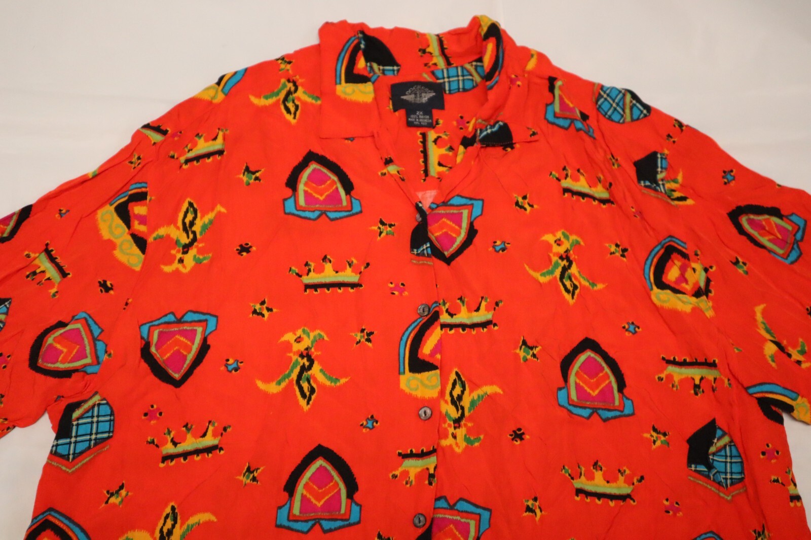 Vintage 1980s Levi’s Dockers Women Red Neon Kings Royal Crown shirt 2X