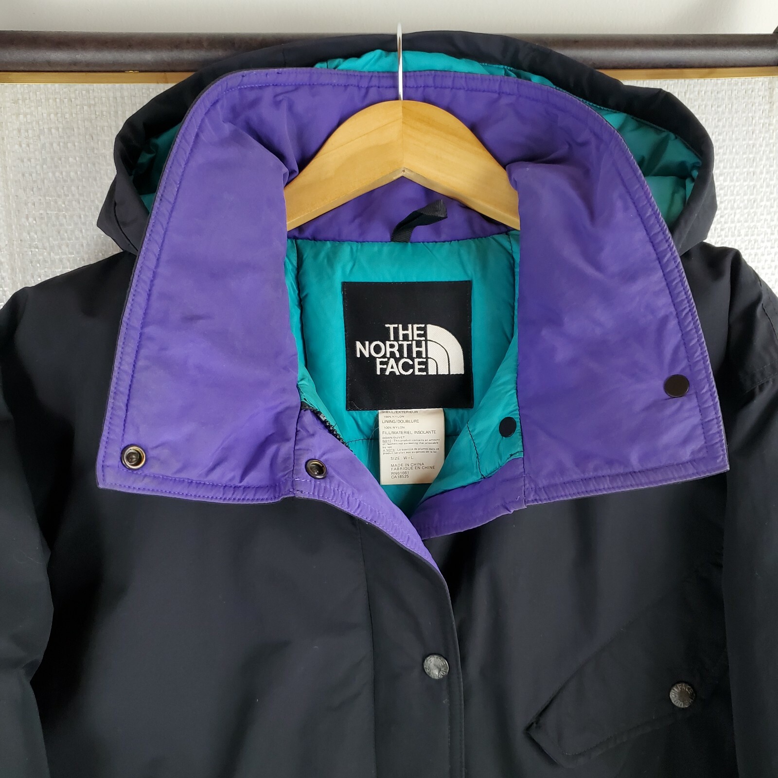 VTG THE NORTH FACE Size Large Womens Goose Down Hooded Black Winter Jacket Coat