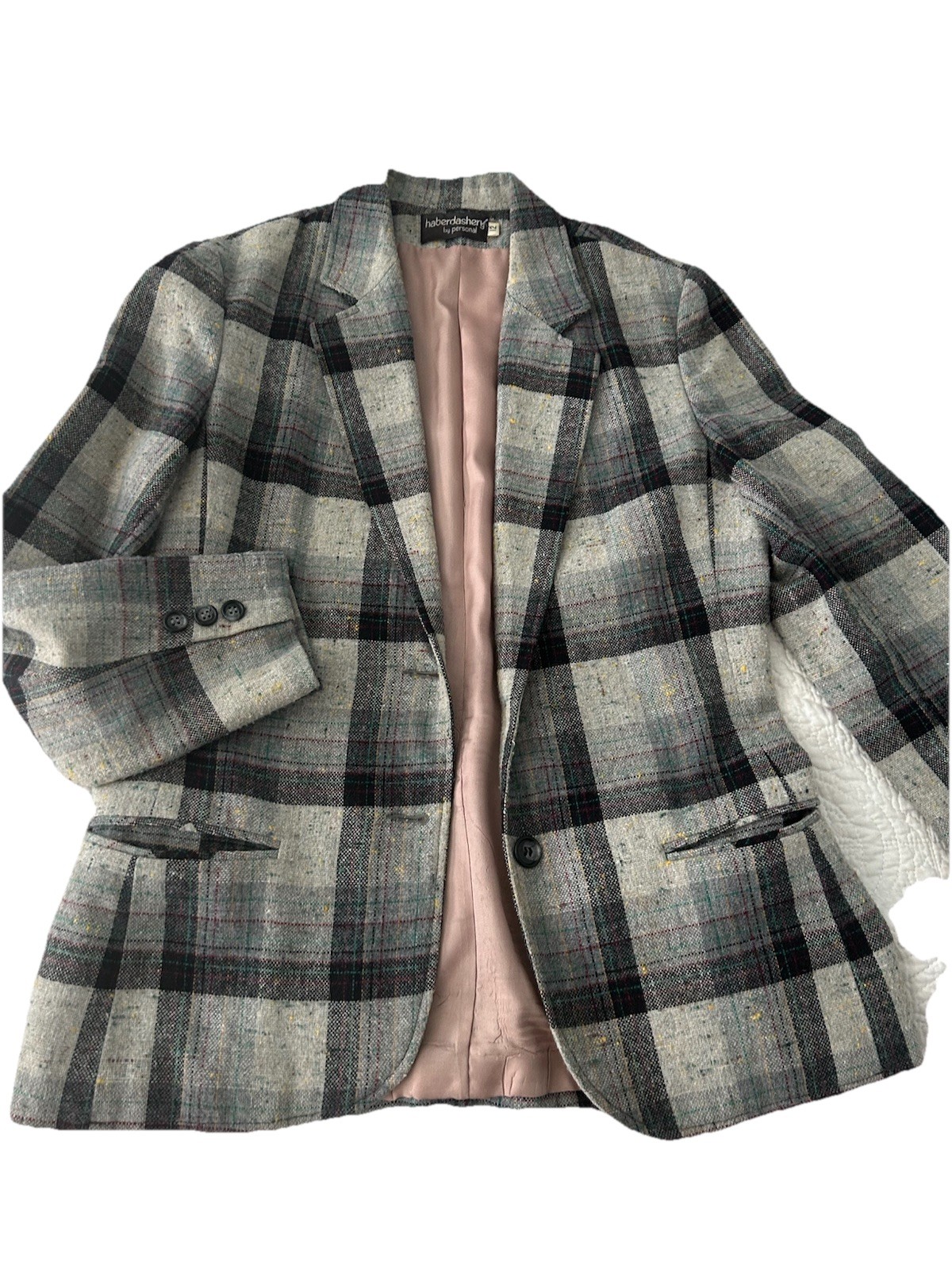 Haberdashery by Personal Tweed Plaid Blazer Vintage Jacket Silk Wool? Size 12