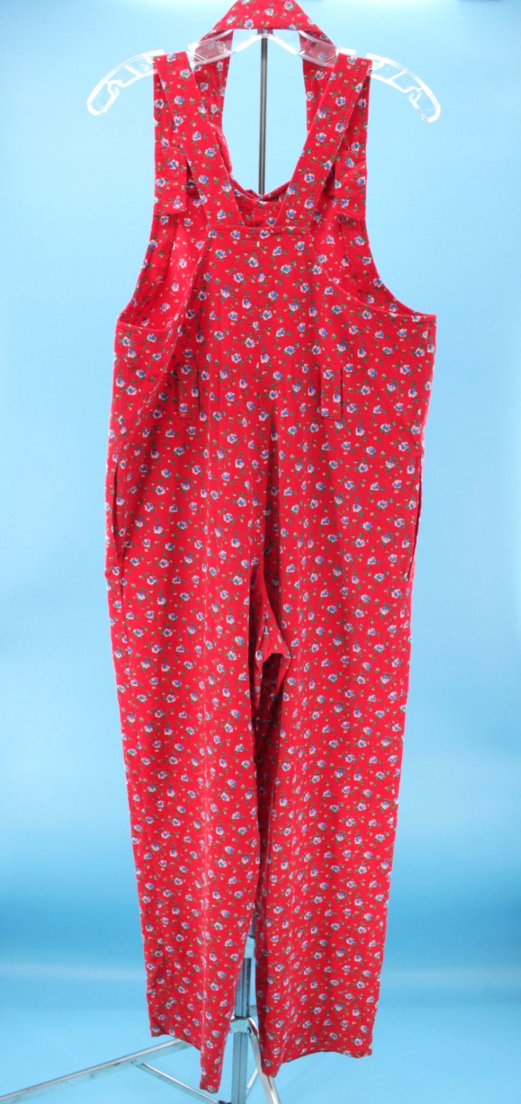 Vtg Womens 80s 90s Red Floral Laura Ashley Fabric Corduroy Jumpsuit W/ Belt XS/S