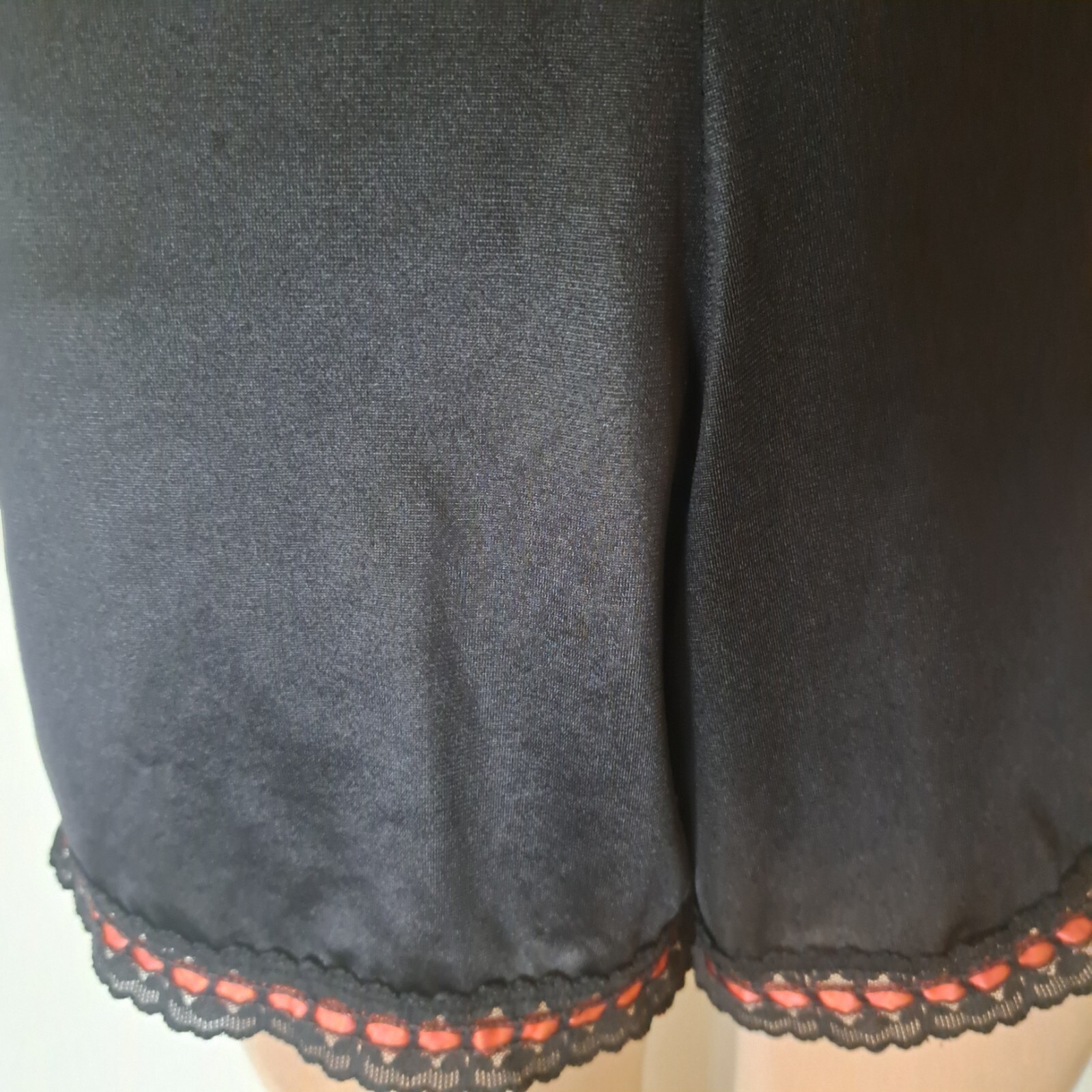 Vtg. 1960’s Dupont Nylon Black /Lace Red Rosette Teddy Sm