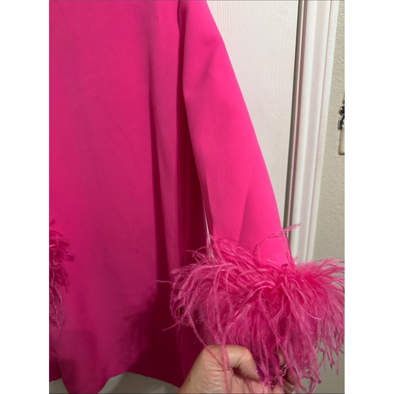 Tuckernuck Hot Pink Feather Sleeve Cocktail Shift Party Dress Mod Ellie XL Retro
