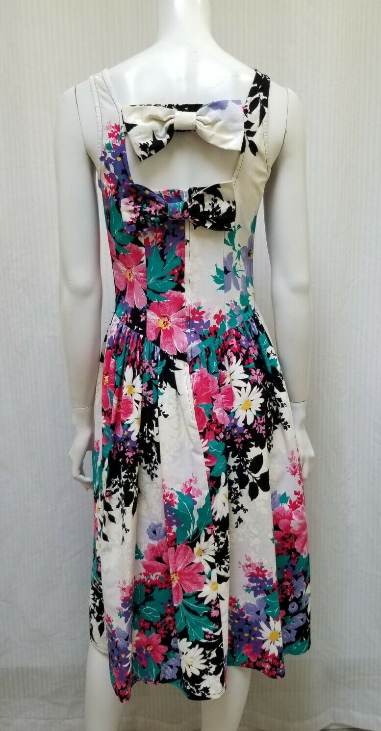 Vintage 80/90s EBER San Francisco Floral Double Bow Back Dress – Size XS/S – EUC
