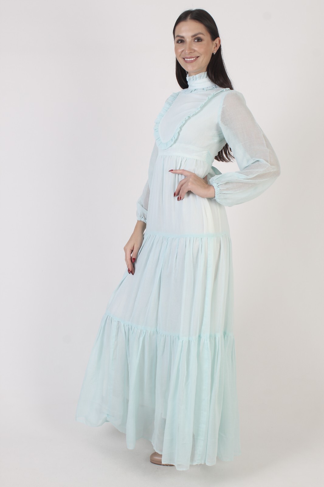 Vtg Tuxedo Ruffle Cottagecore Dress Long Tiered Boho Peasant Prairie Bridal Gown