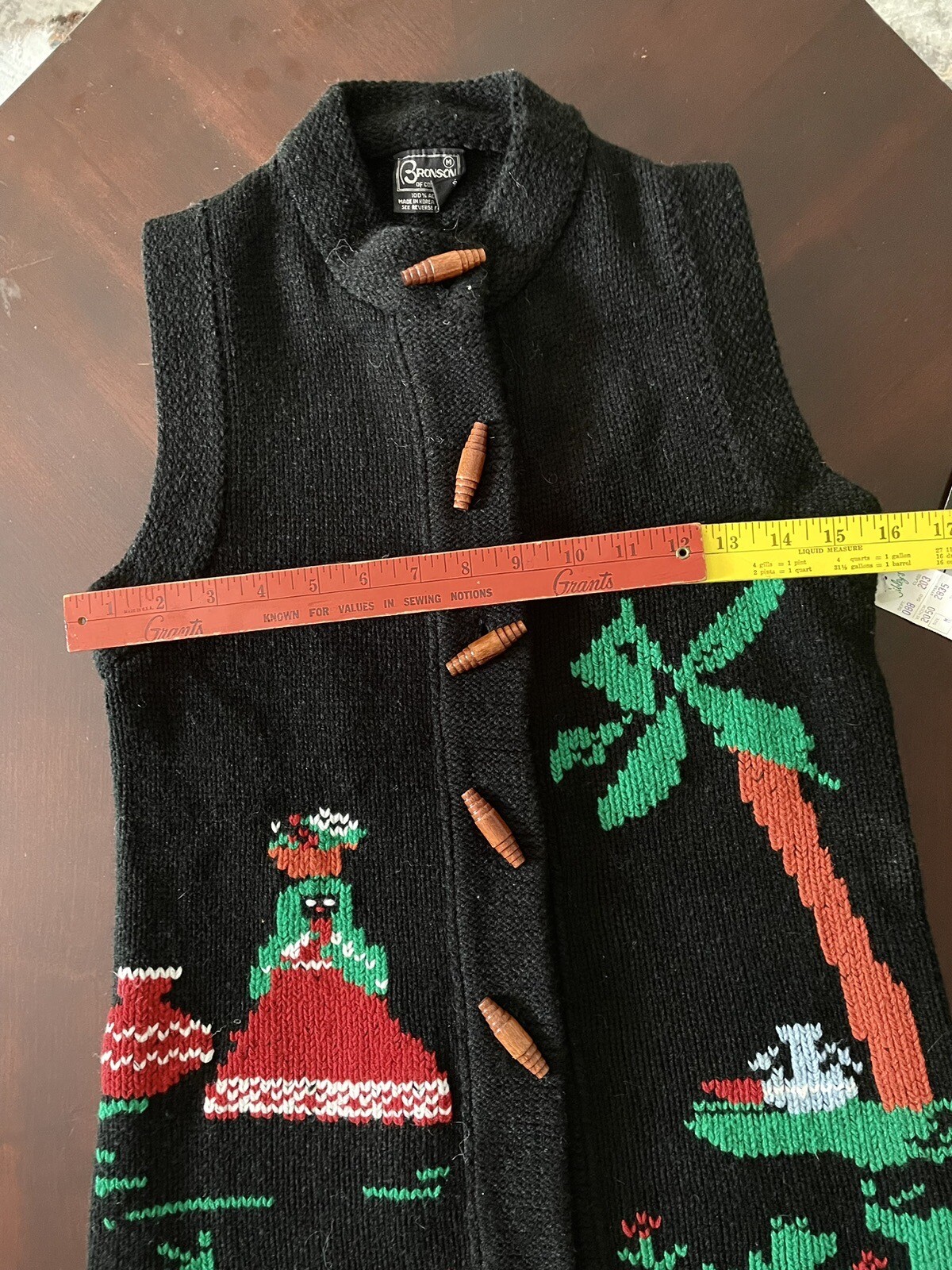 VTG 70s~80s Rare Knit Hippie Intarsia Novelty Toggle Button Sweater Vest NOSWT