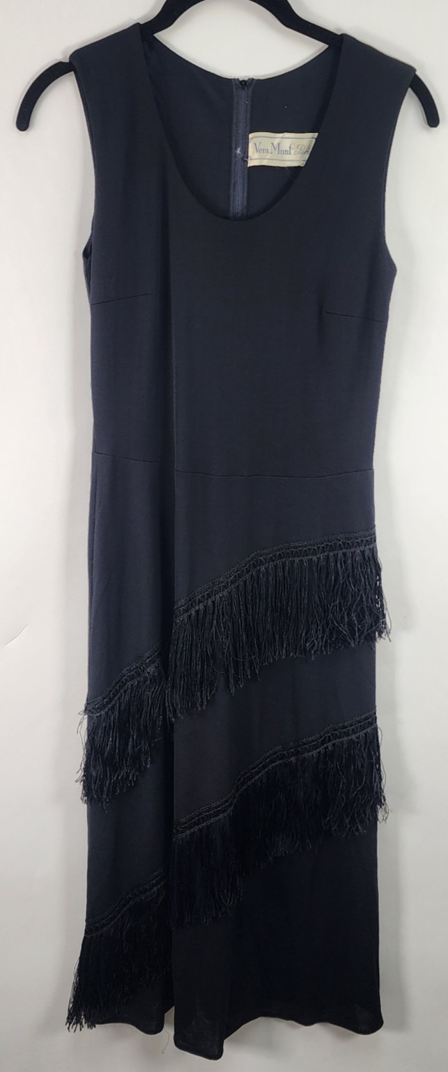 VTG Vera Mont Paris Sheath Dress Women’s 36 (US 4) Black Cocktail Fringe France