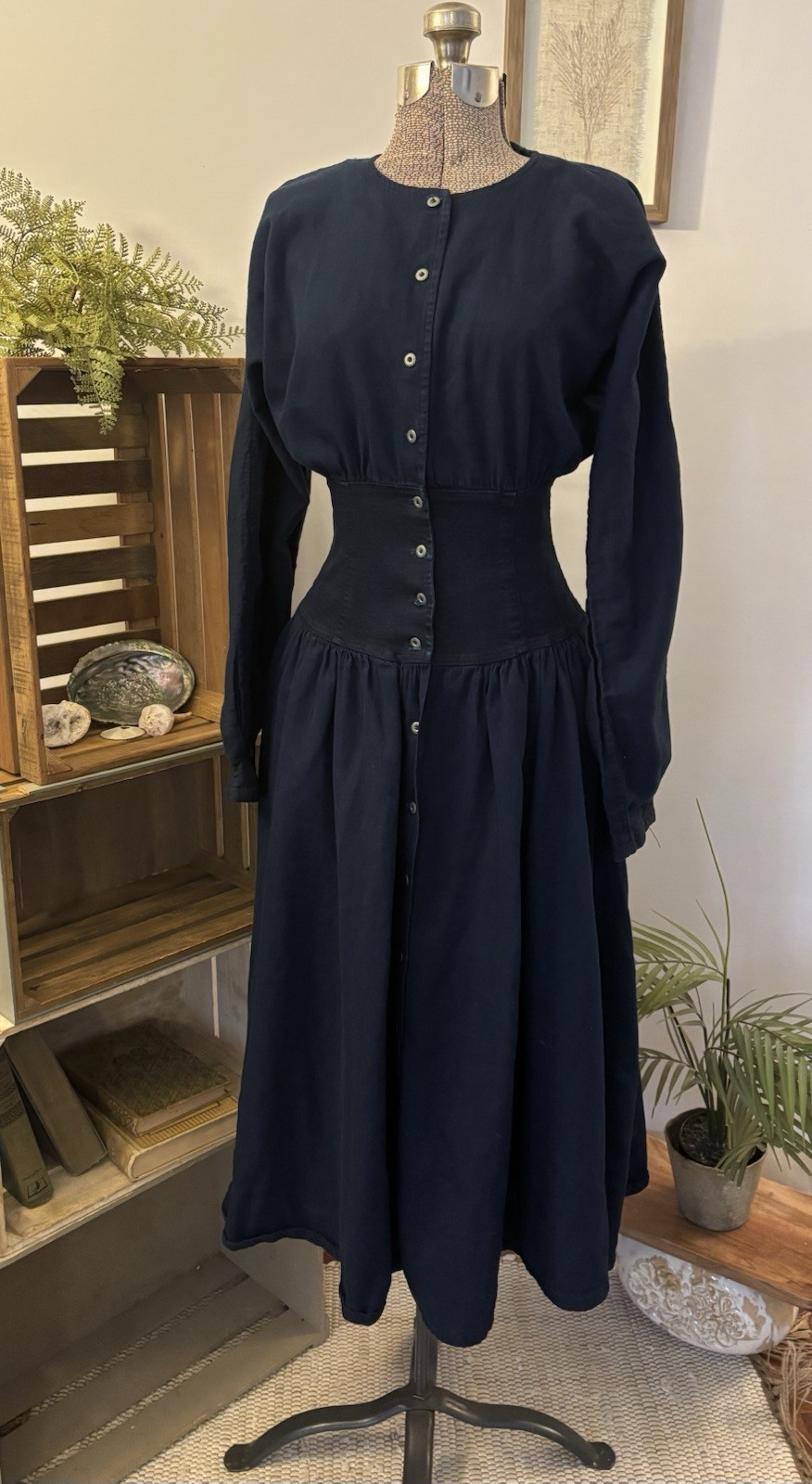 Vintage Paris Blues Cotton Women’s Dress Corset Denim Waist XXS Fit & Flare