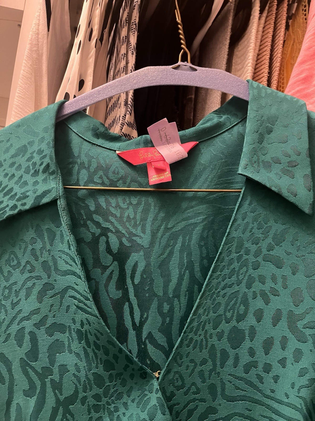 Lilly Pulitzer Green Animal Print V-Neck Long Sleeve Wrap Dress size 4
