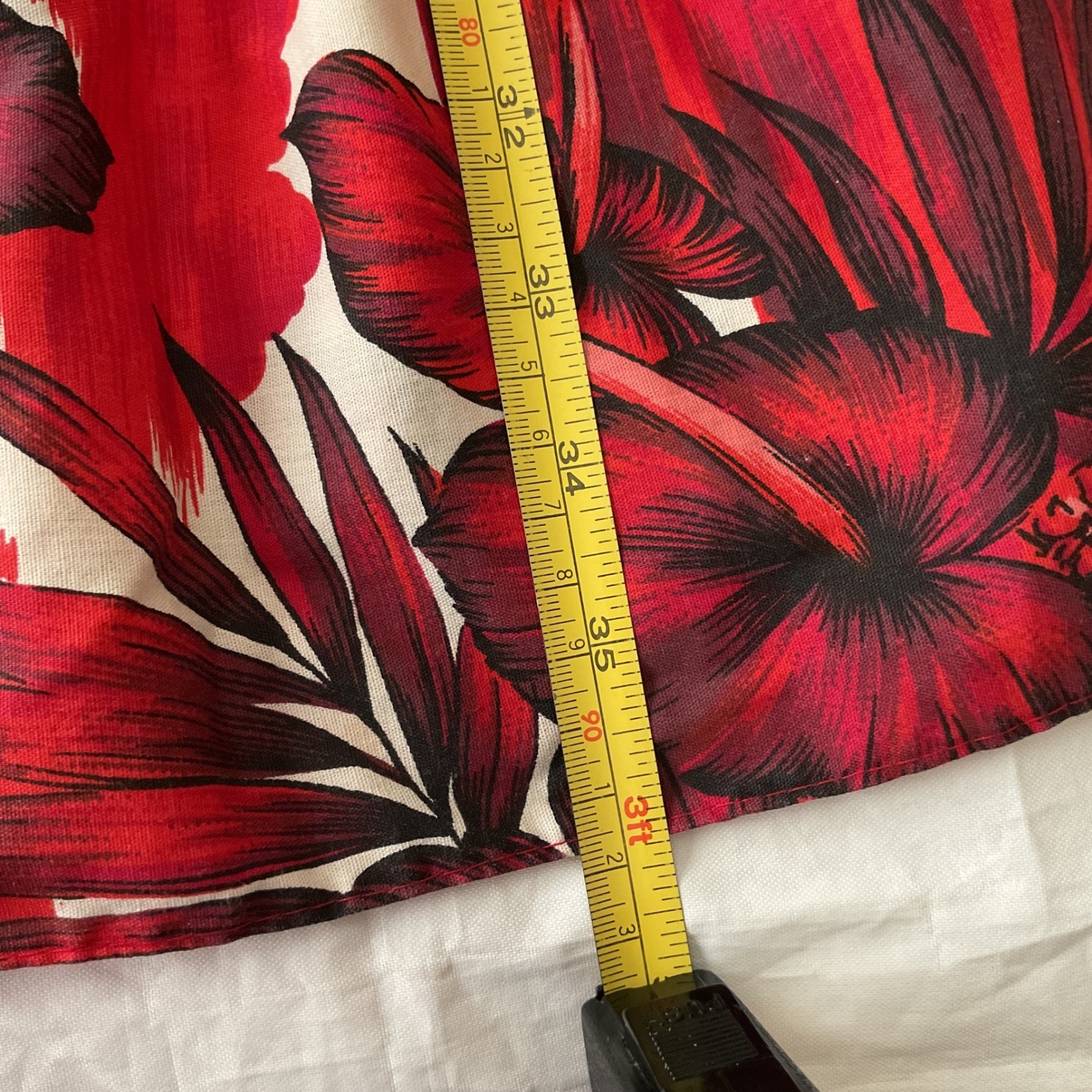 Vintage Made in Hawaii Red Tropical Hibiscus Floral Off Shoulder Muumuu Dress L
