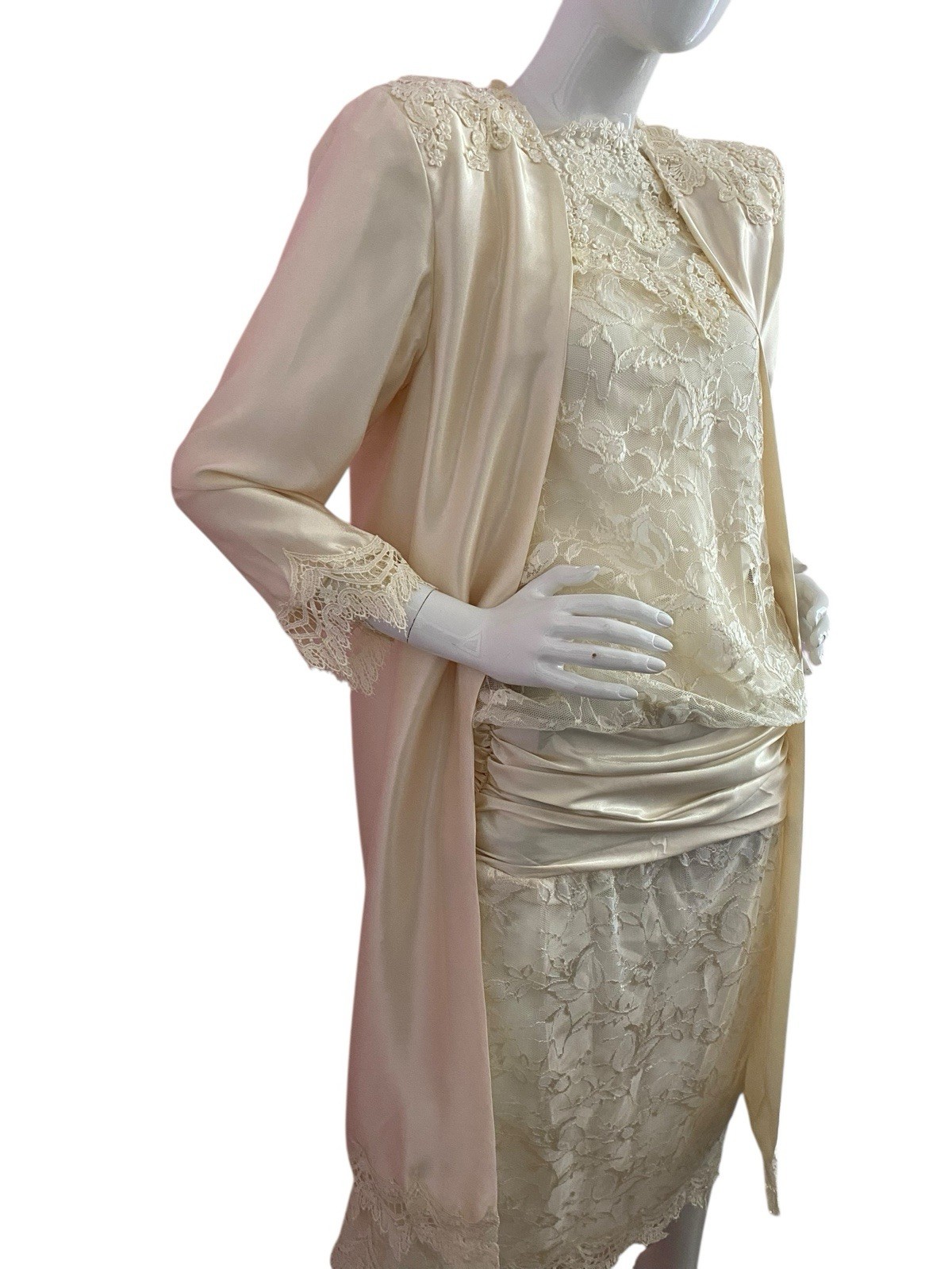Vintage Alfred Angelo Wedding Dress & Jacket TWO PIECE Size 8 Lace Sequin Satin