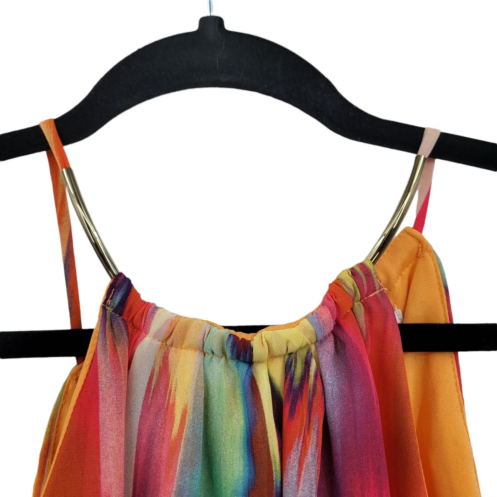 Vintage Bisou Bisou Dress 8 Rainbow Tiered Ruffle Shift Halter Colorful Pride