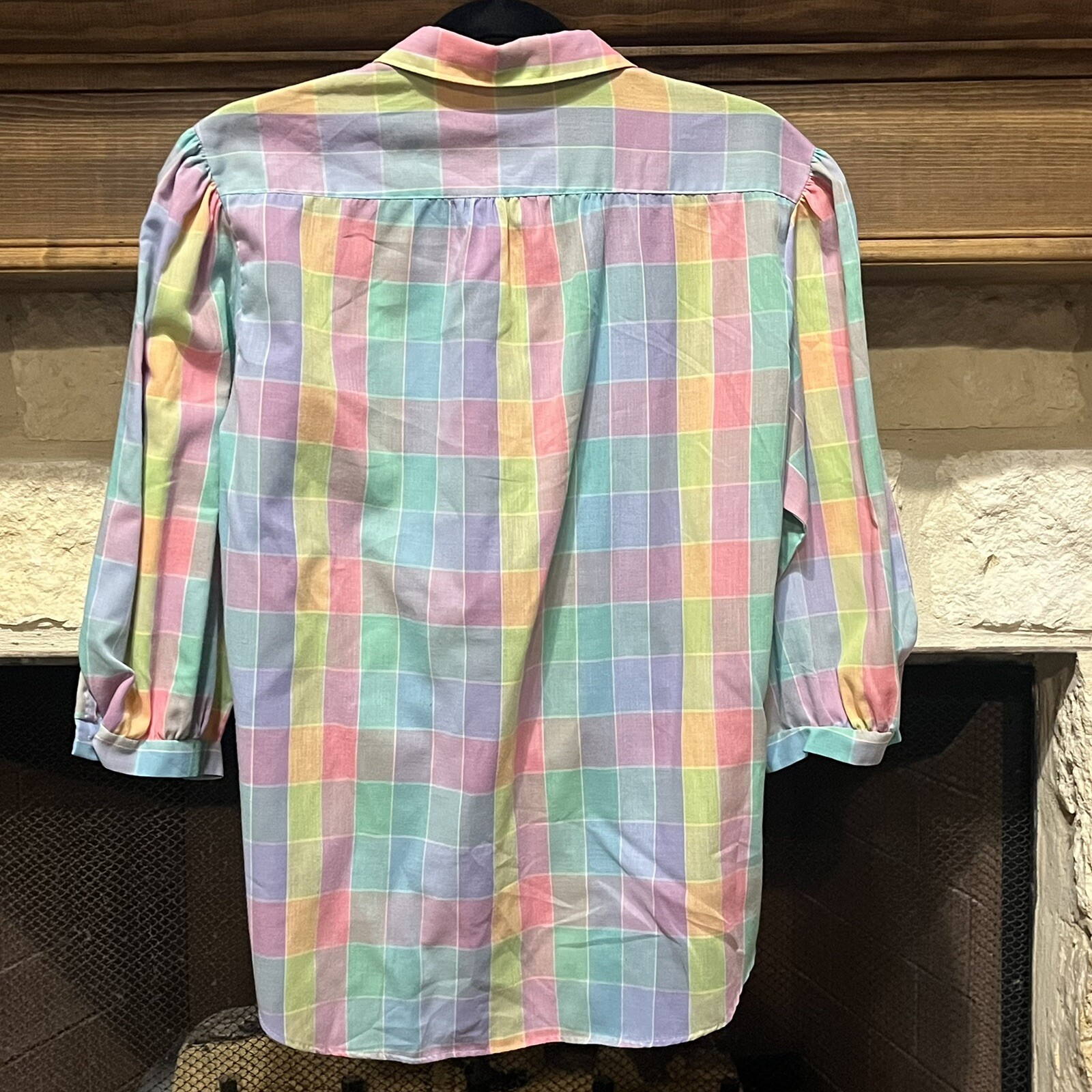 Vintage Pastel Checkered Plaid 70s 80s Button Up Shirt Top