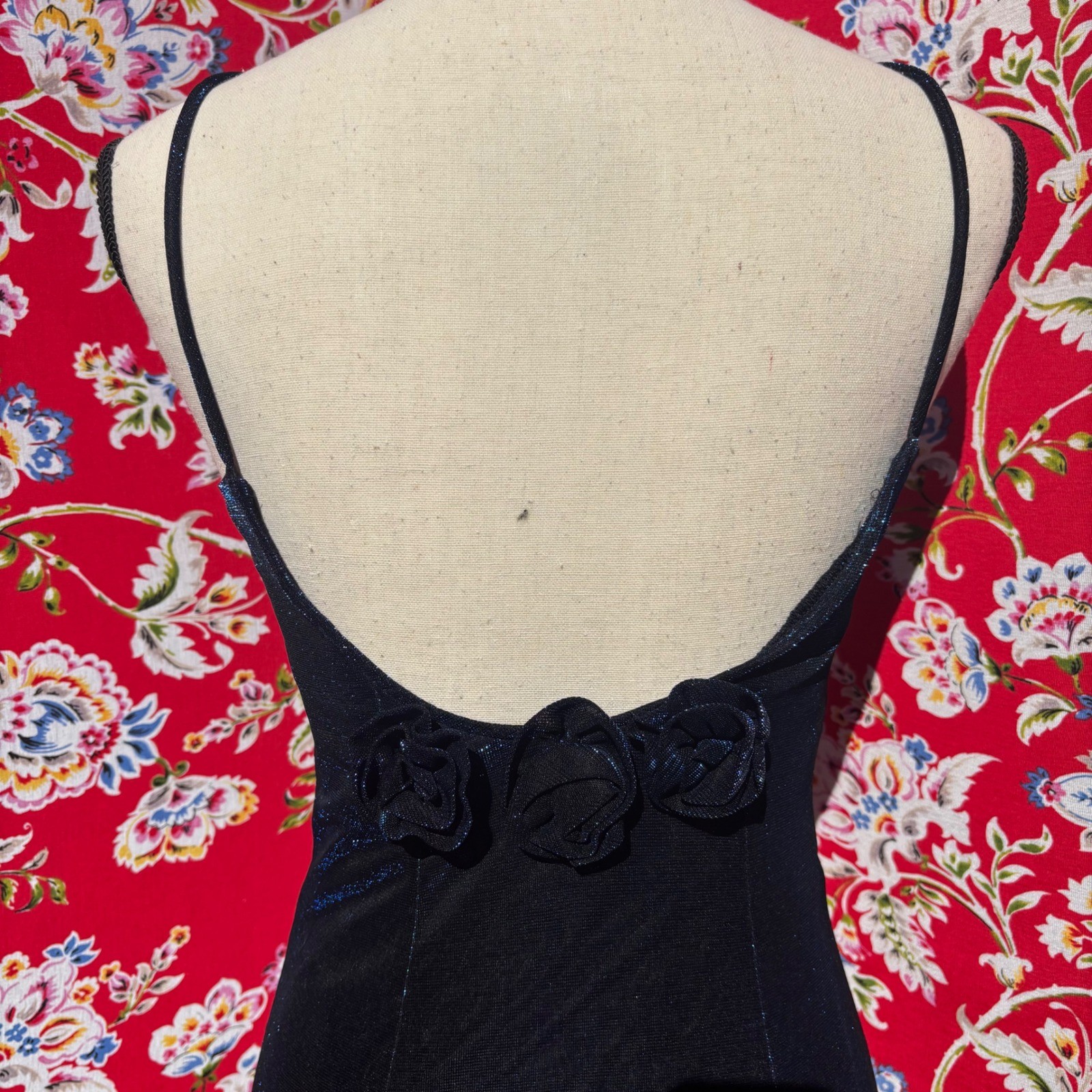VTG Black+Blue Iridescent Whimsigoth Formal Wedding Guest Maxi Dress Size S