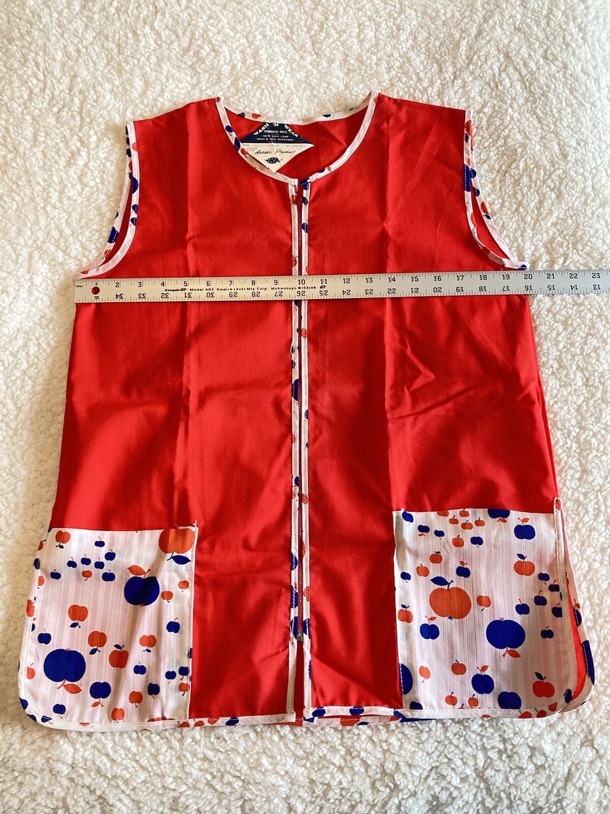 Vintage 60s 70s DEADSTOCK Apple Kitchen Smock Apron Zip Up Baking Wear NOS RED M