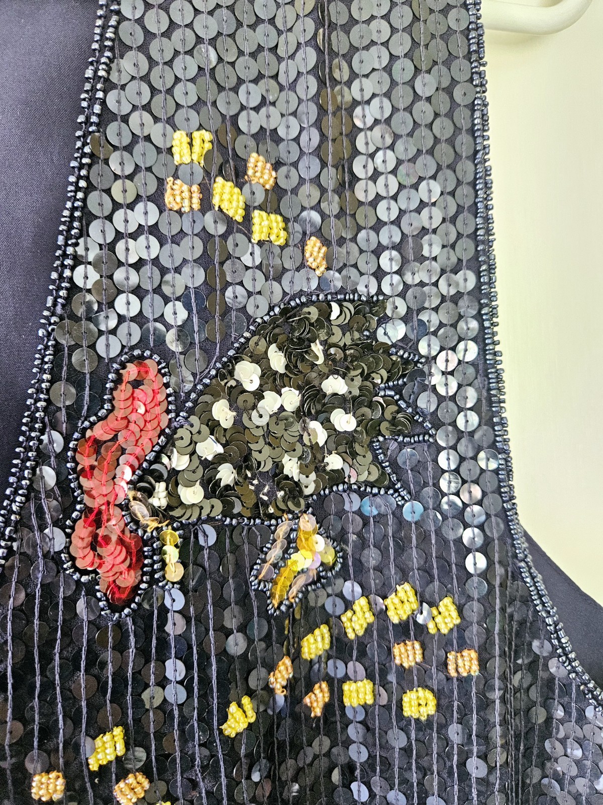 QUACKER FACTORY Y2k Vtg Sequin Beaded Vest Farm CHICKENS Rooster Cottagecore M