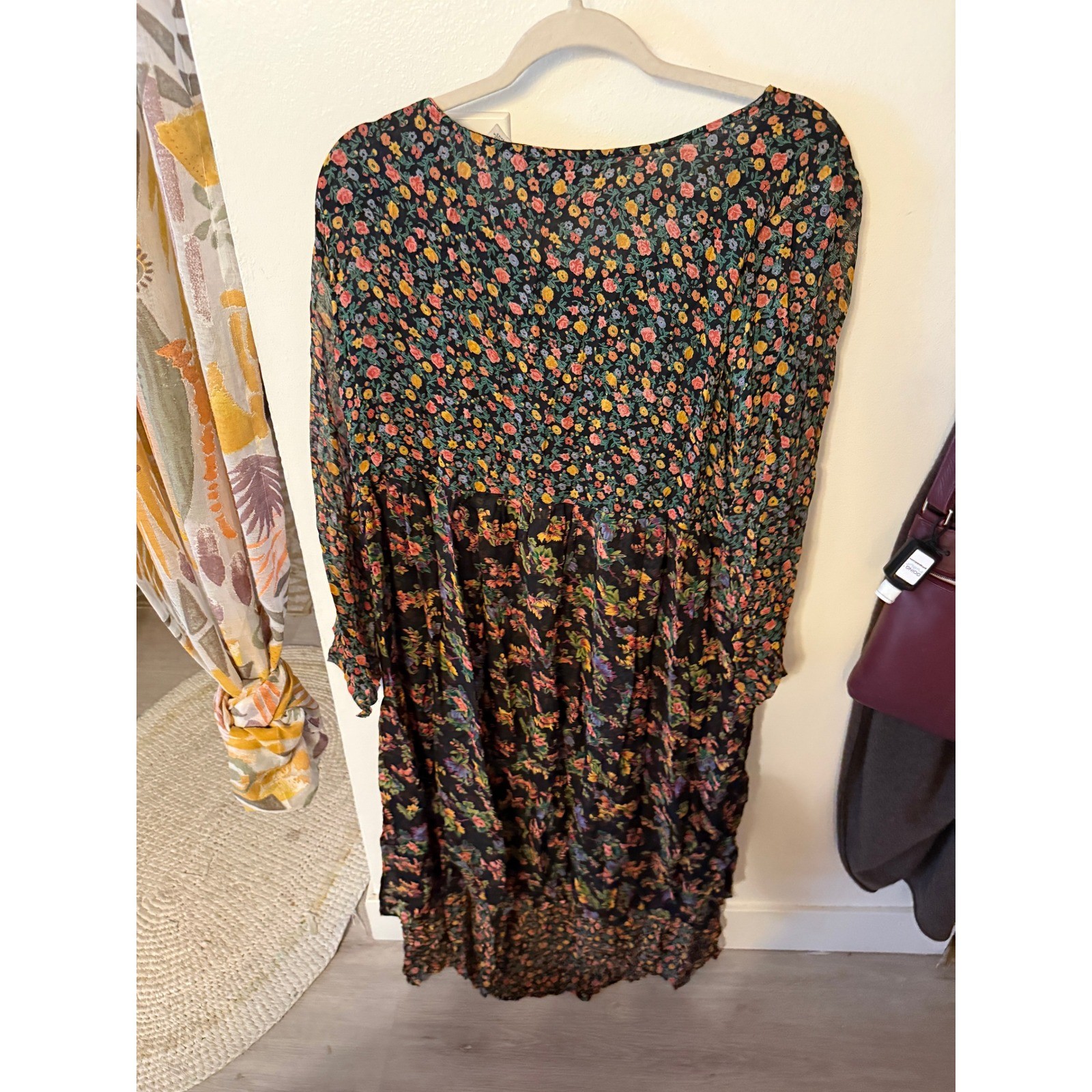 Jasmine midi flutter LG cottagecore cabincore floral scoop tie dress loose fit