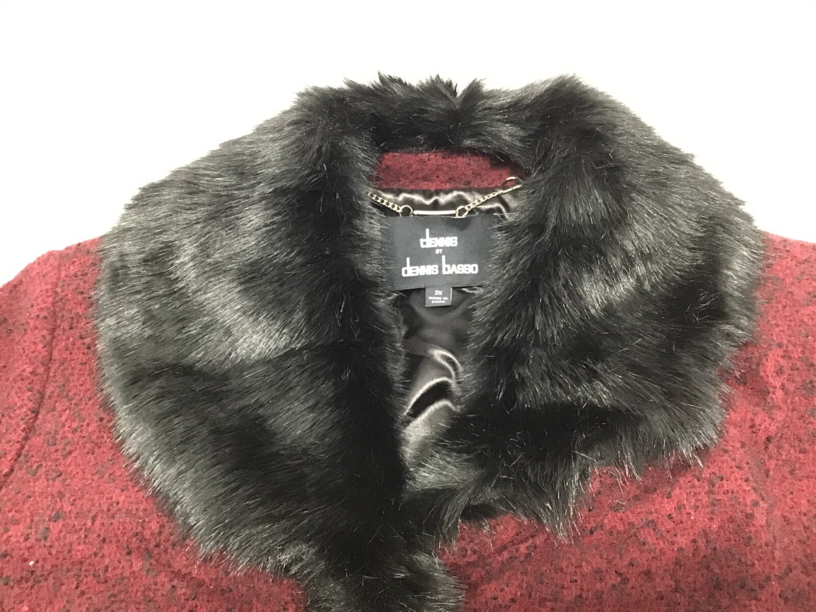 Dennis by Dennis Basso Vintage Womens 2X Faux Fur Collar Midi Length Coat